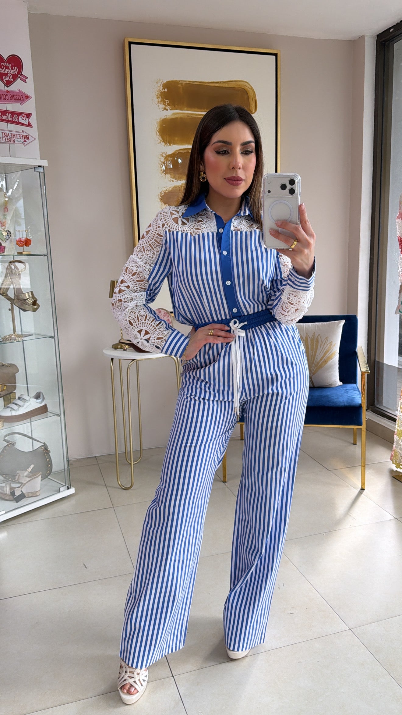 Lace and Stripes Blue Set