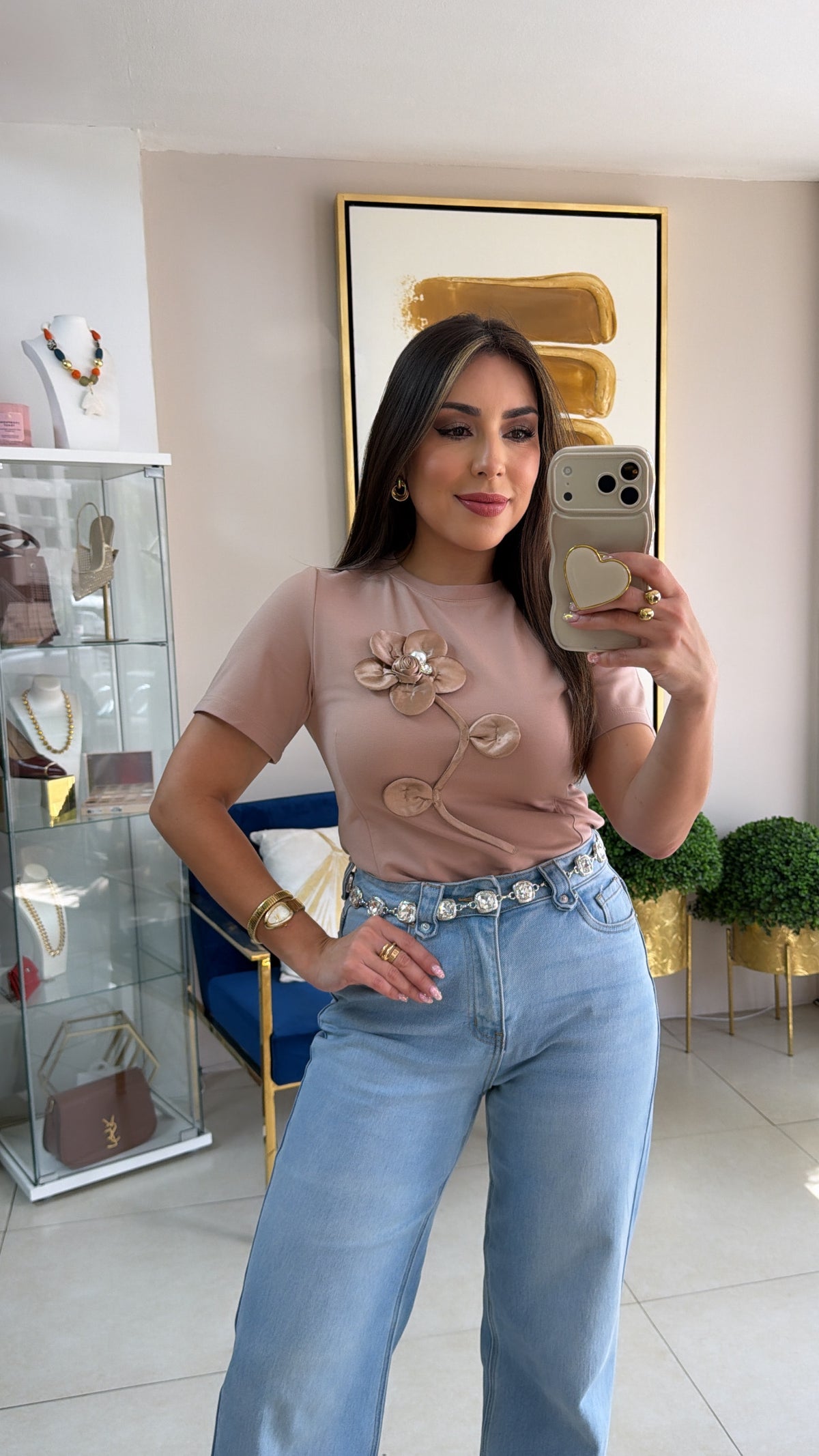 Beige 3D Flower Top
