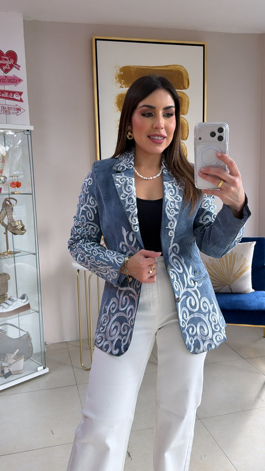 Denim Embroidered Blazer