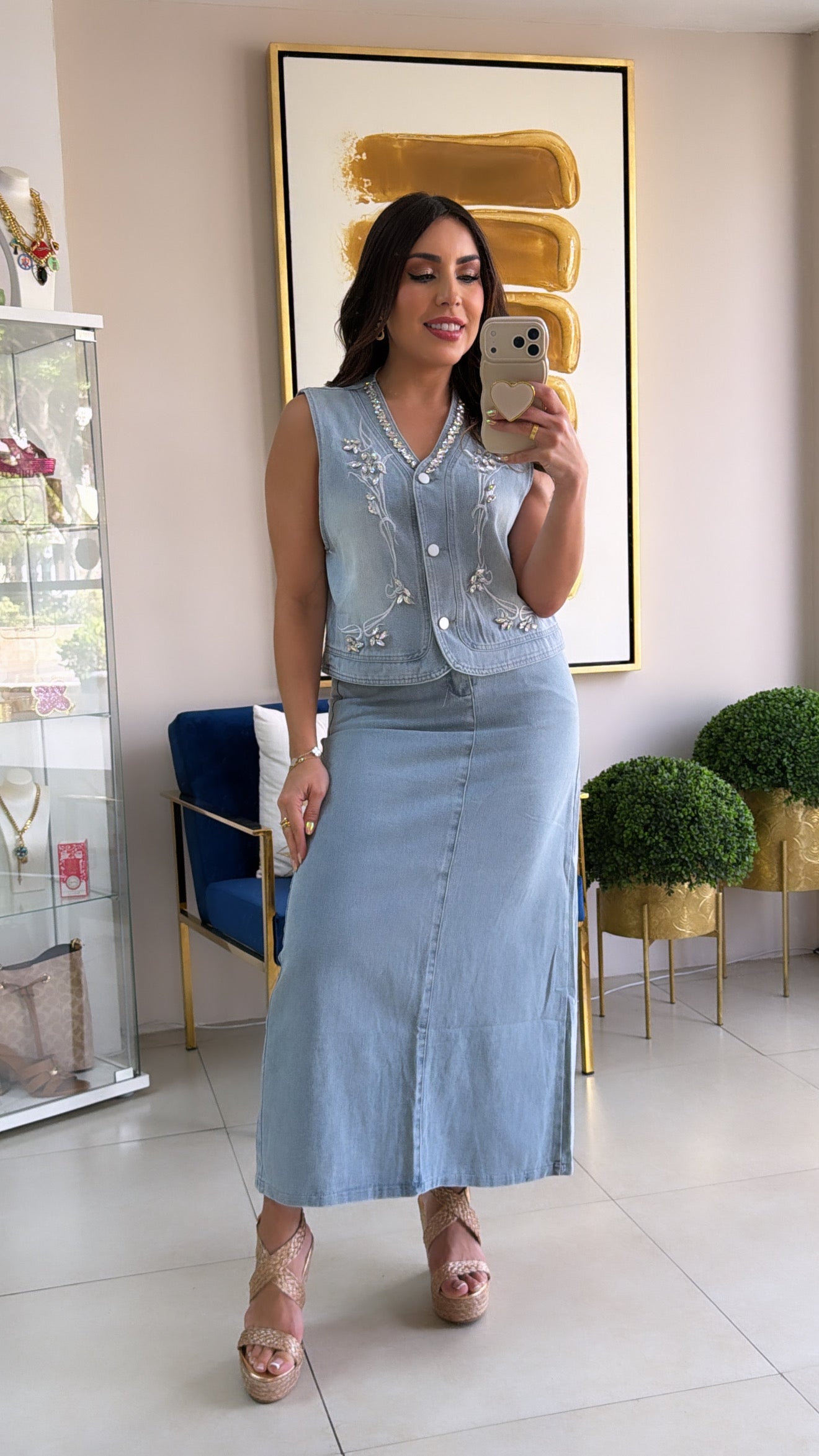 Denim Vest Skirt Set