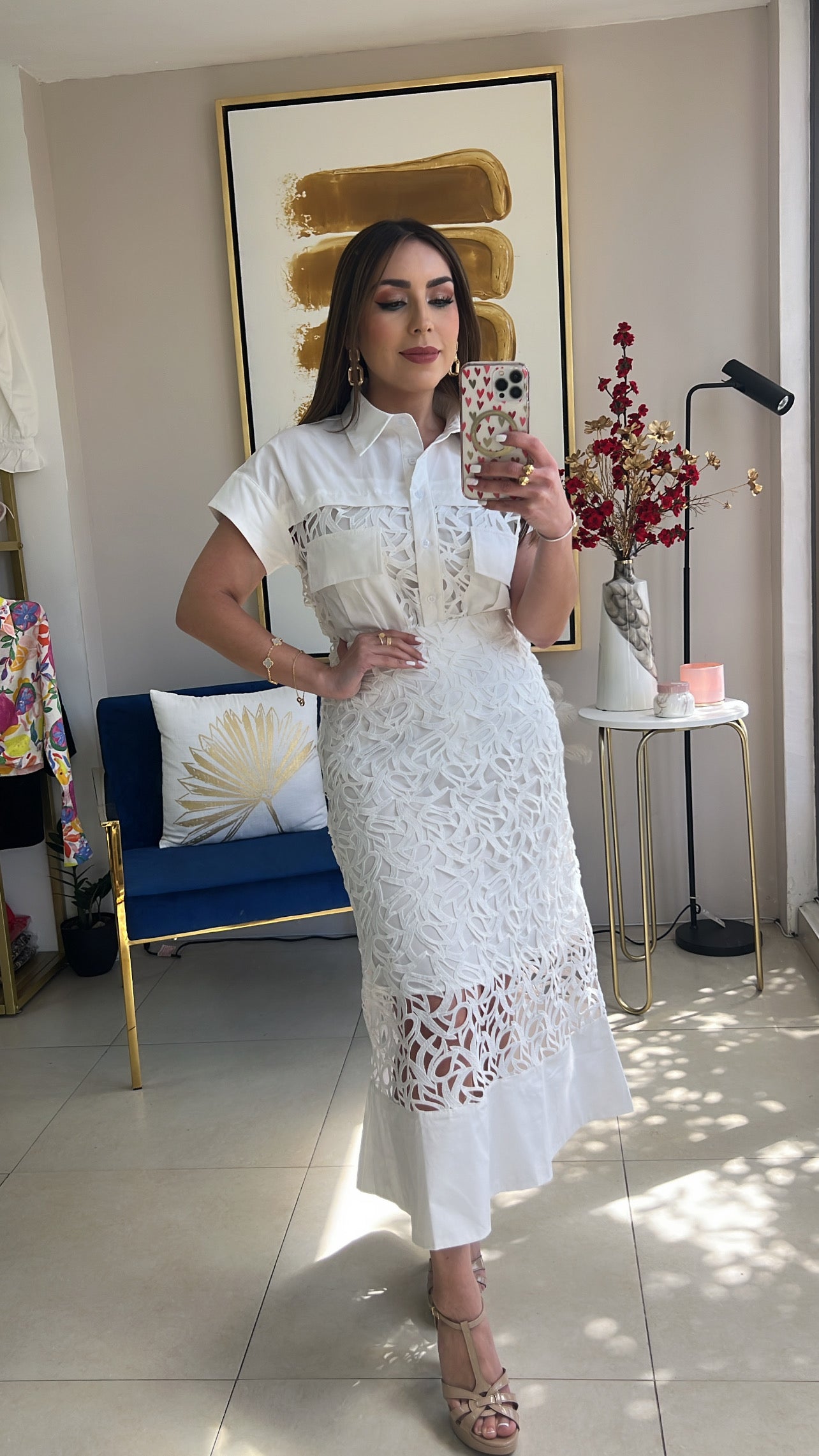 White Embroidered Midi Skirt