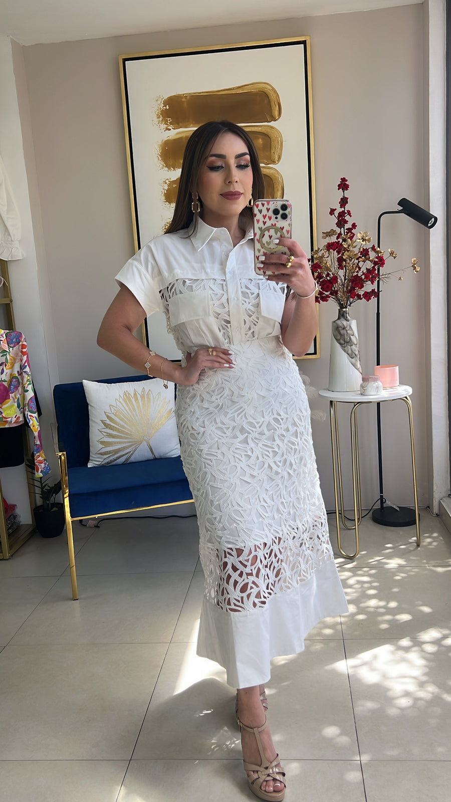 White Embroidered Midi Skirt