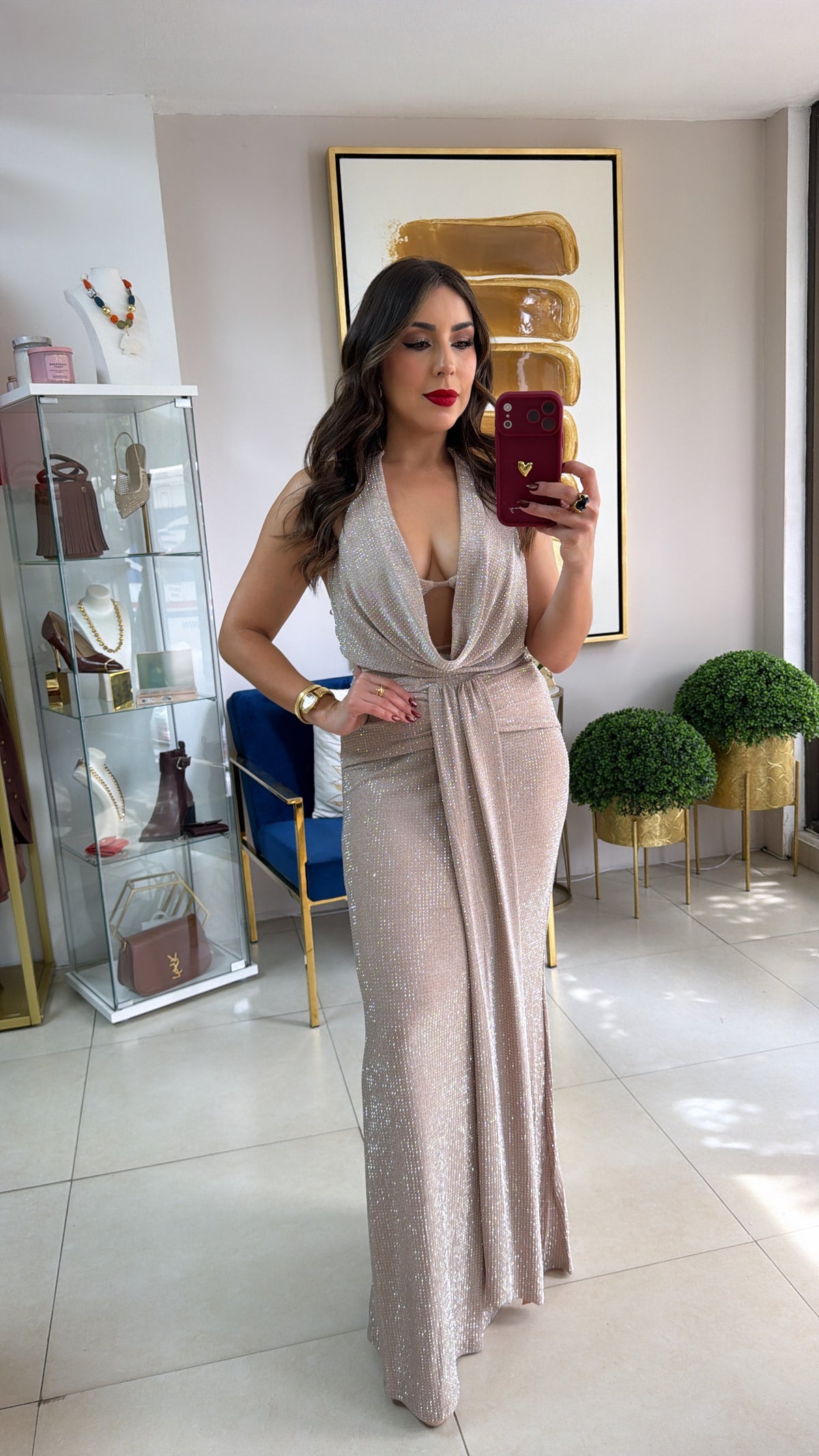 Nude Glitter Skirt Set