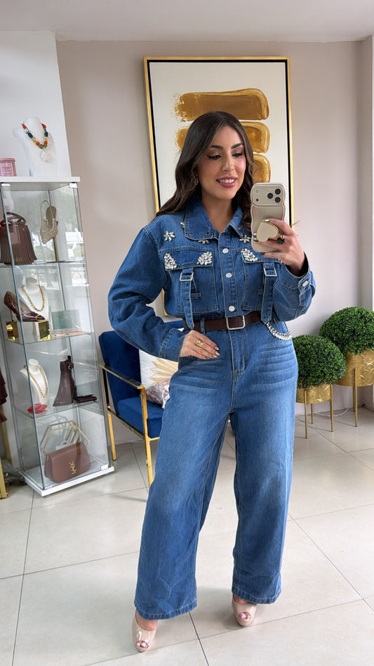 Denim Rhinestones Jumpsuit
