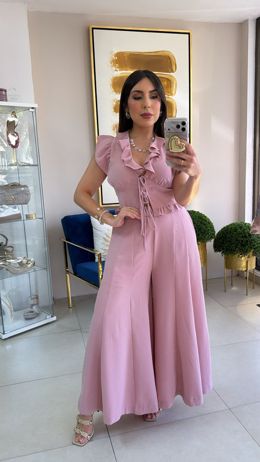 Pink Ruffle Top Pant Set