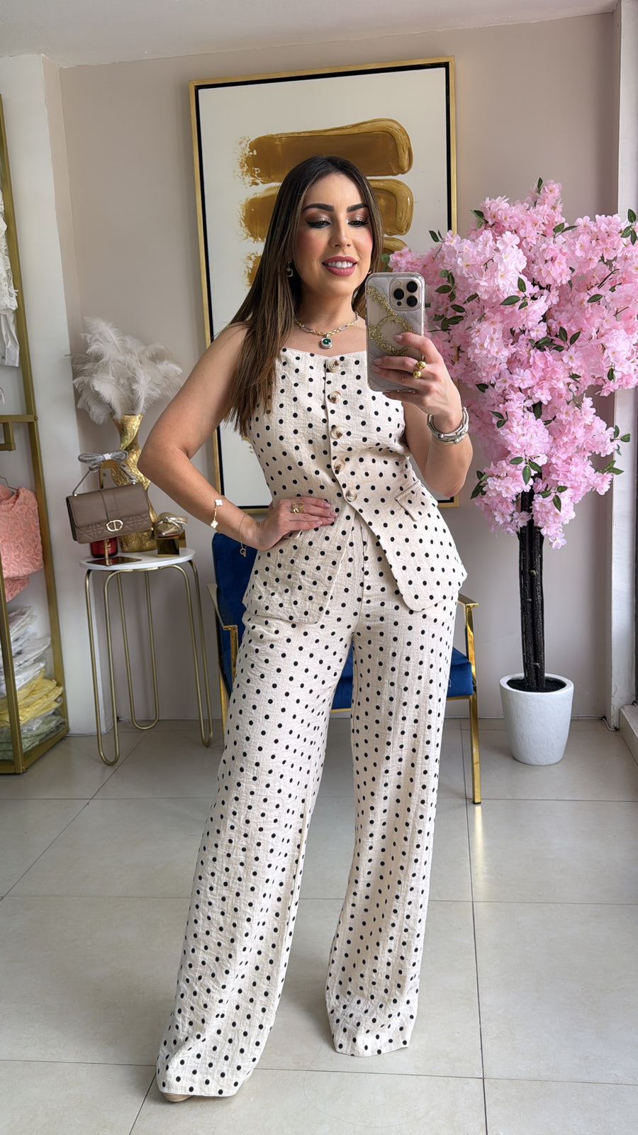 Linen Polka Pant Set