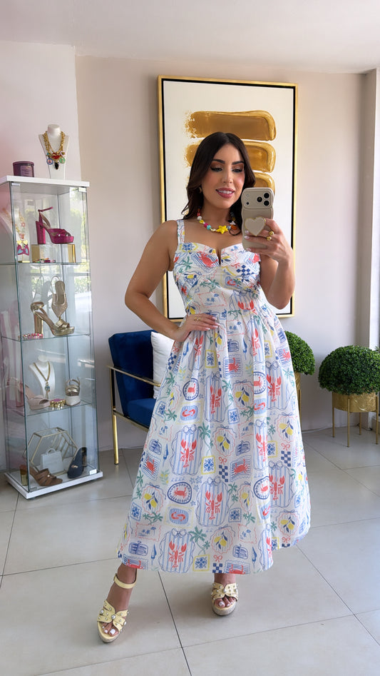 Sea Print Midi Dress