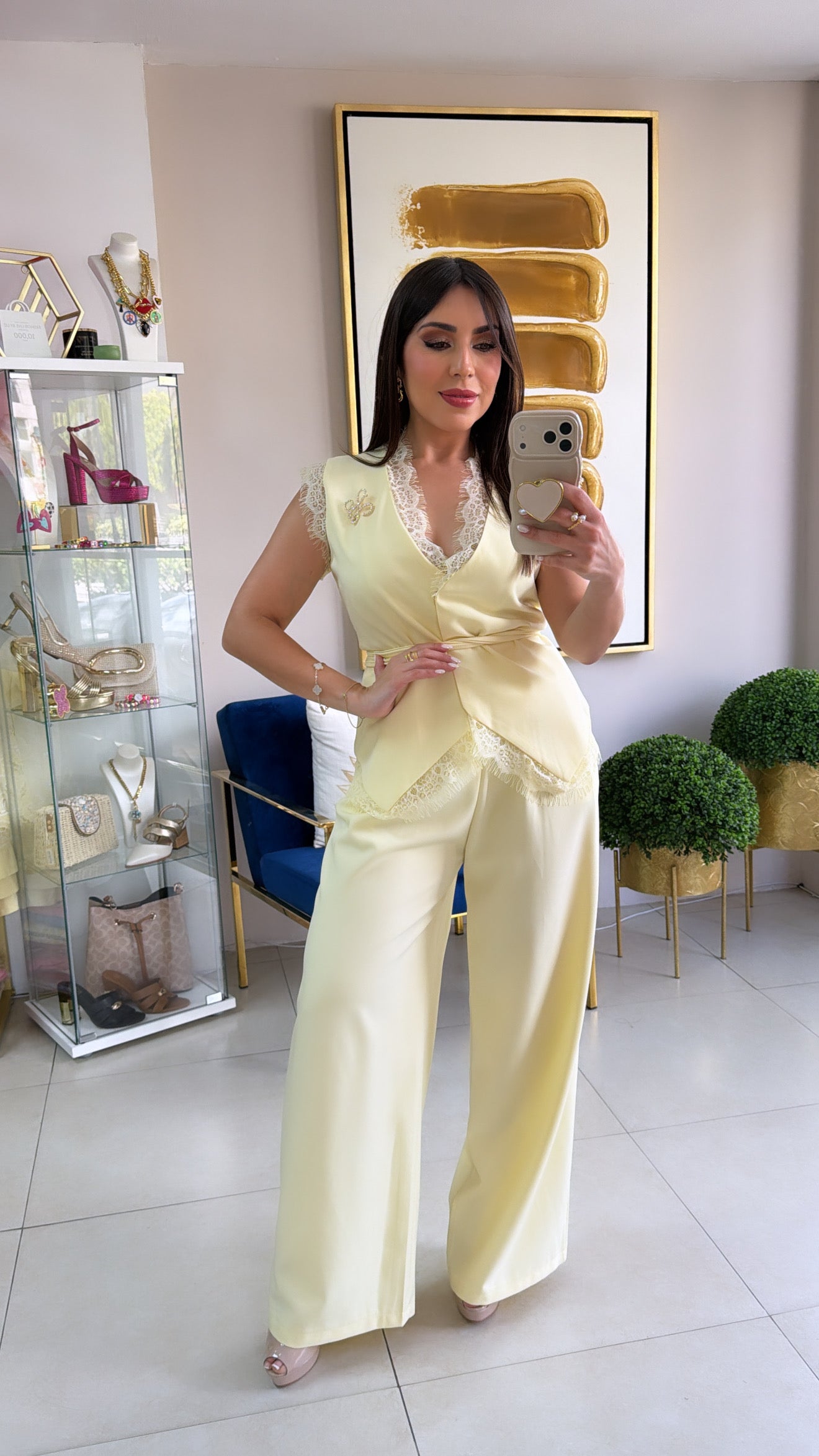 Yellow Satin Vest Set