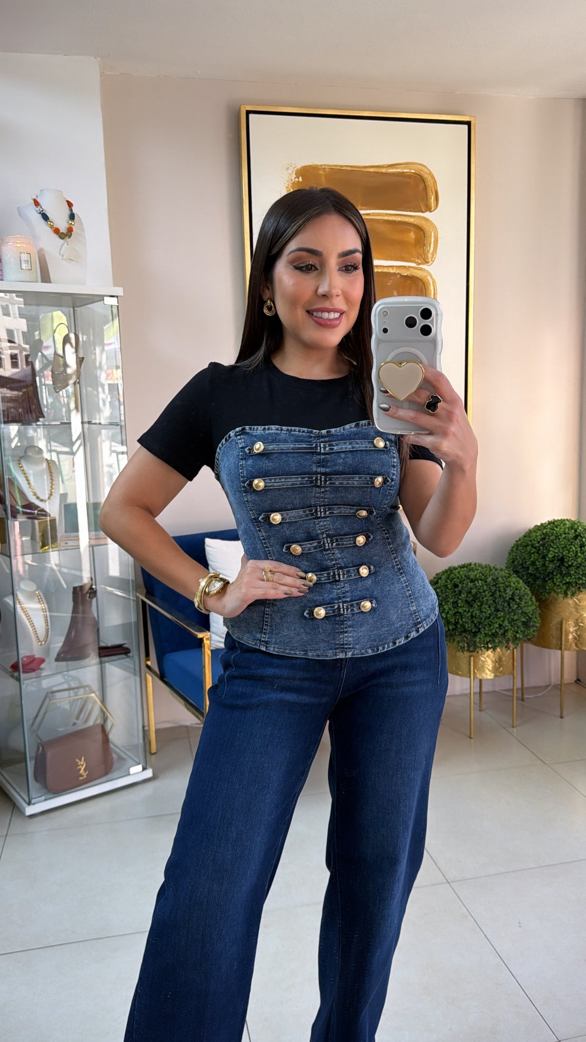 Black and Denim Napoleón Top