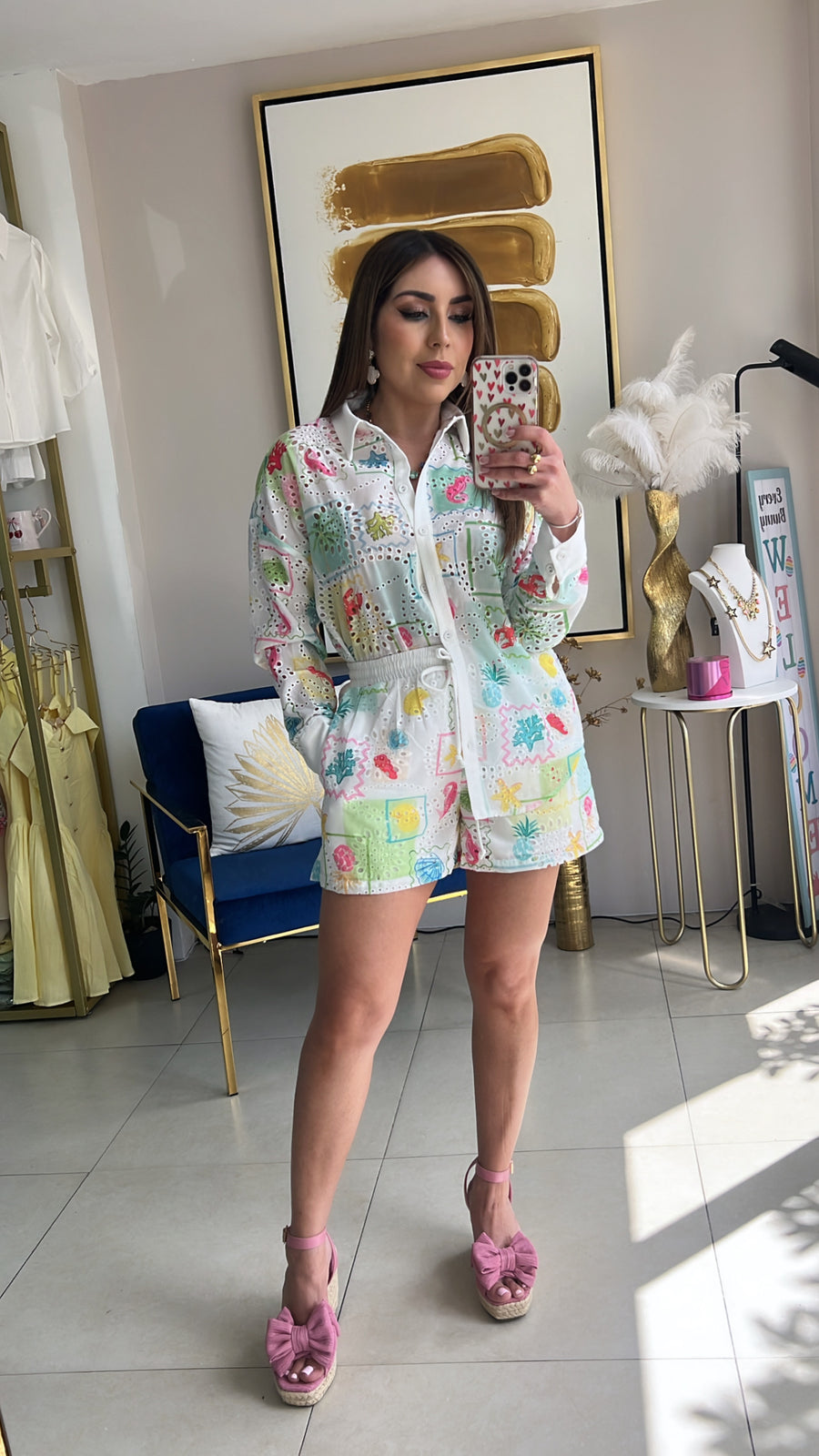 Lace Print Short Set