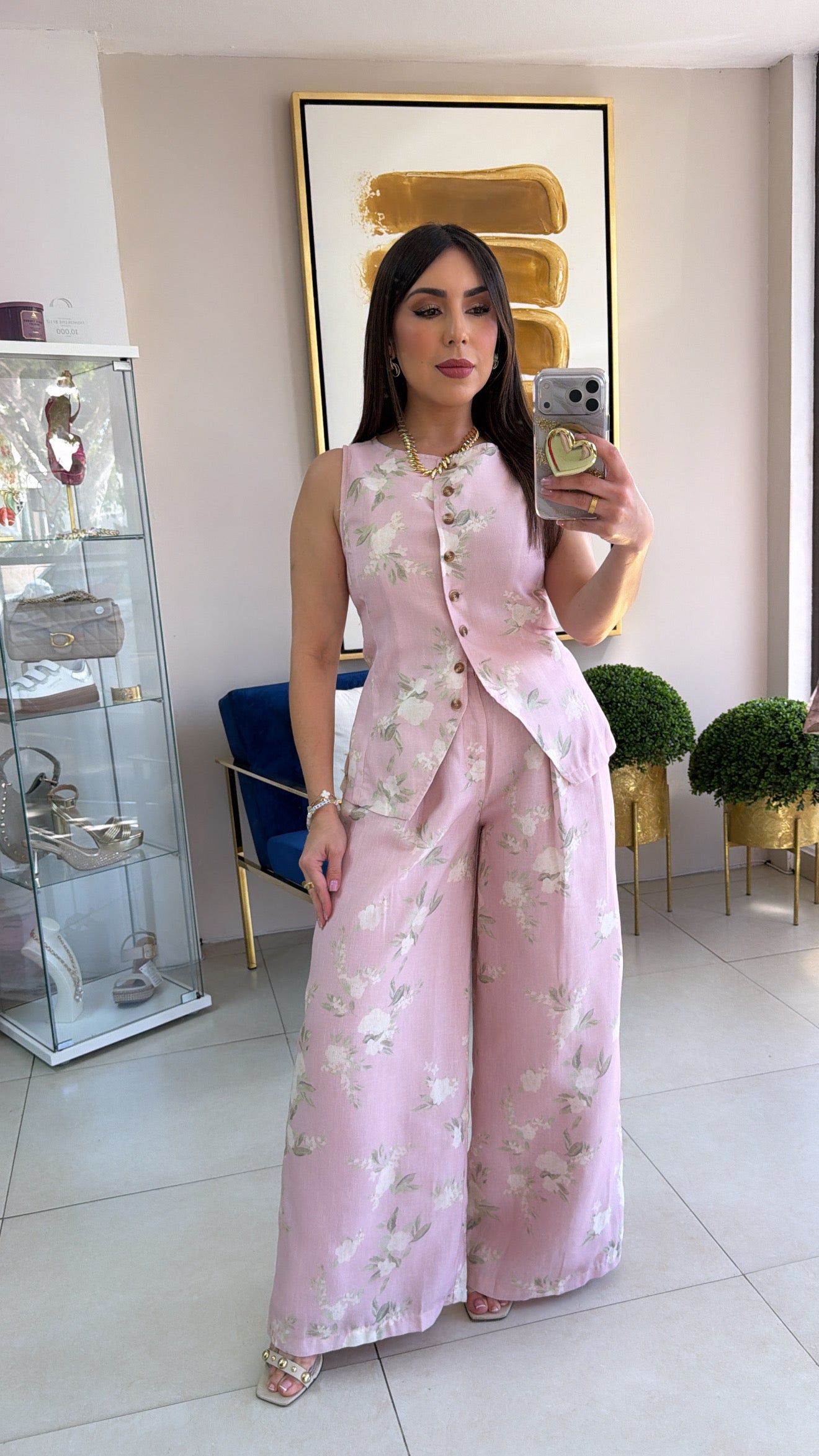 Linen Floral Vest &Pant Set