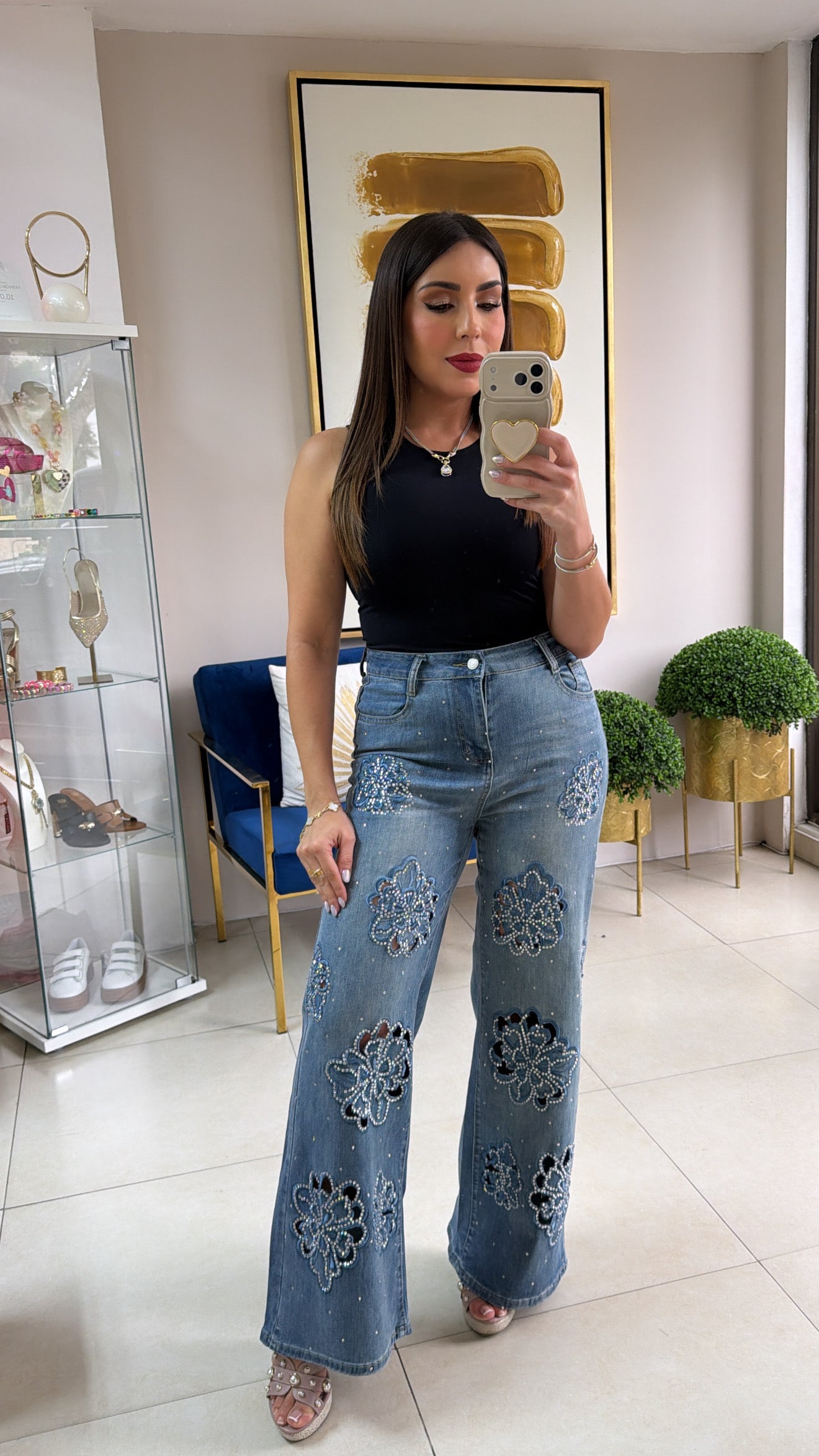 Embroidery Floral Jeans