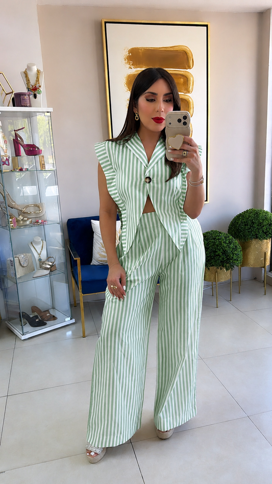 Green Stripes Pant Set