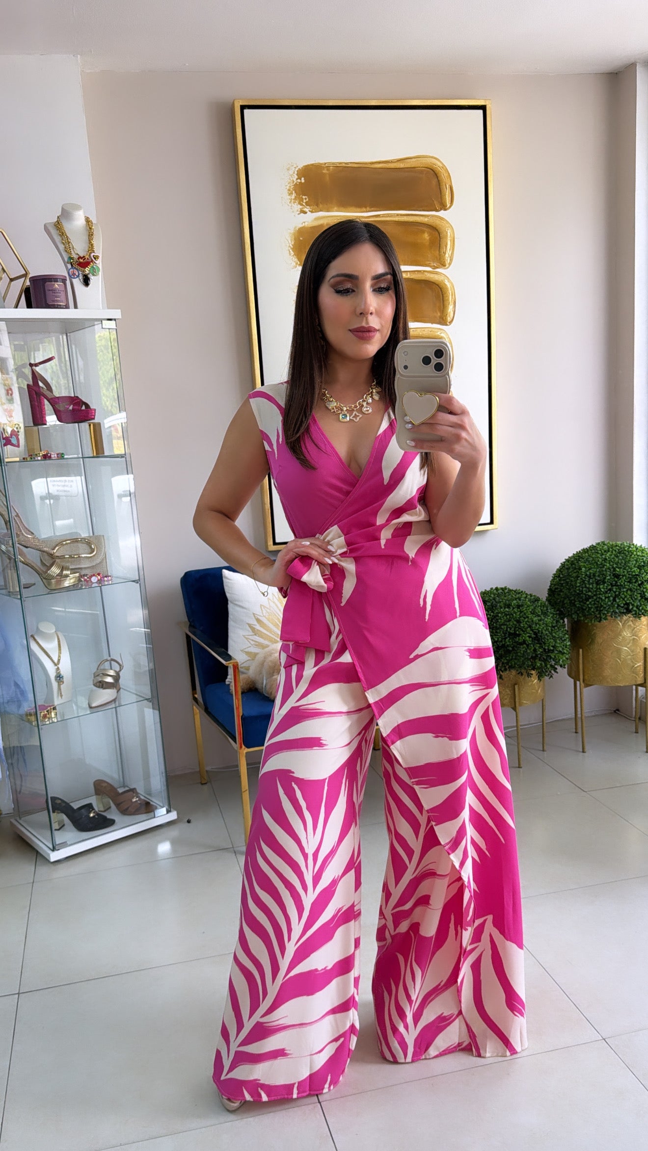 Hot Pink Leaf Jumpsuit