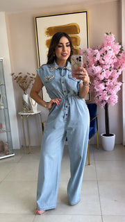 Rhinestones Denim Jumpsuit