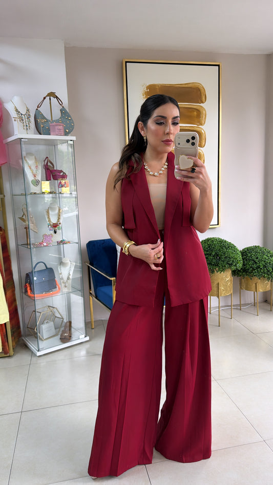 Wine Vest Pant Set