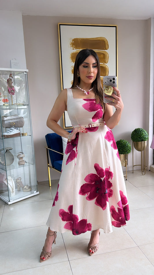 Pink Floral Midi Dress