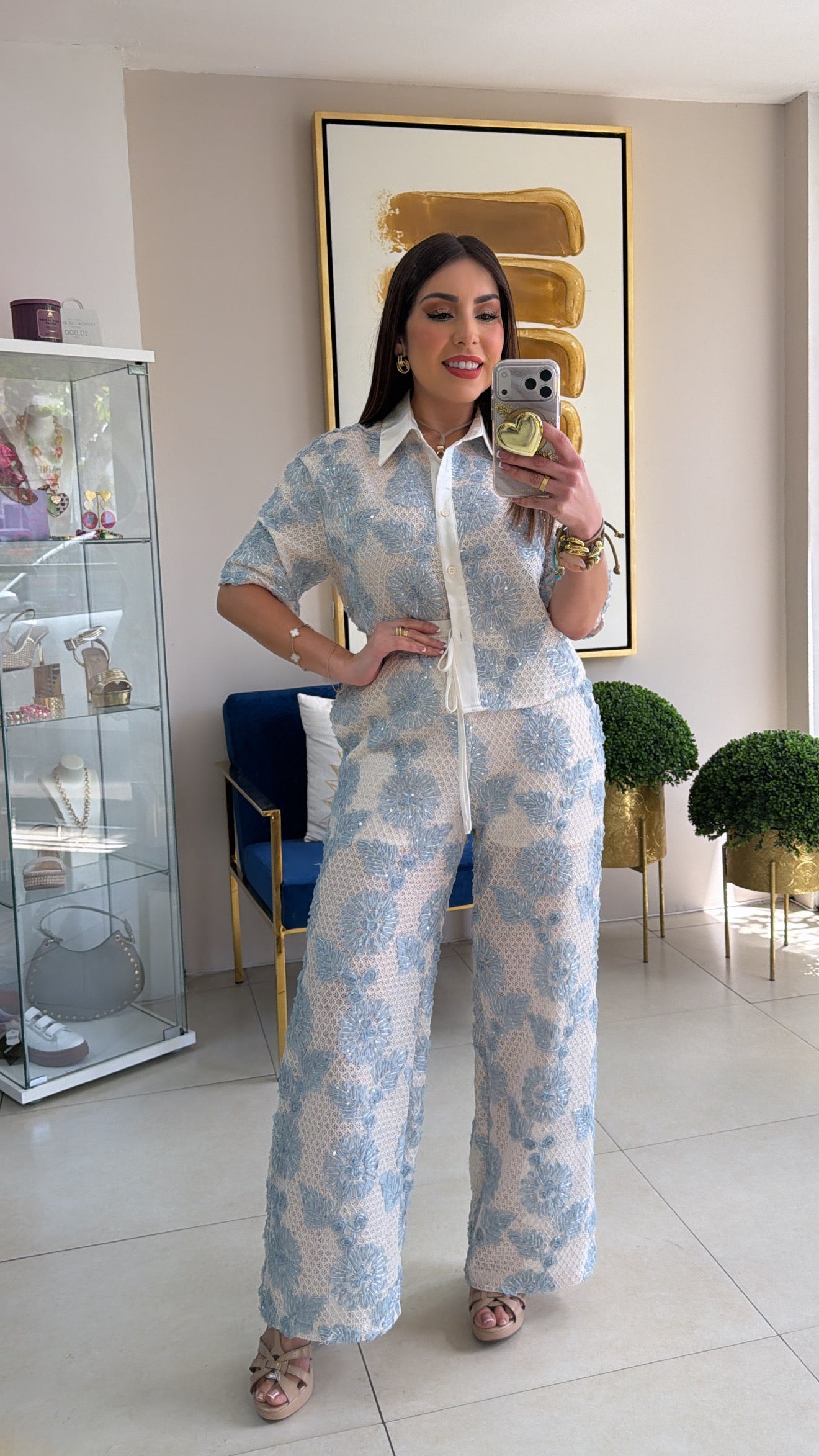 Sequins 3D Floral Pant Set