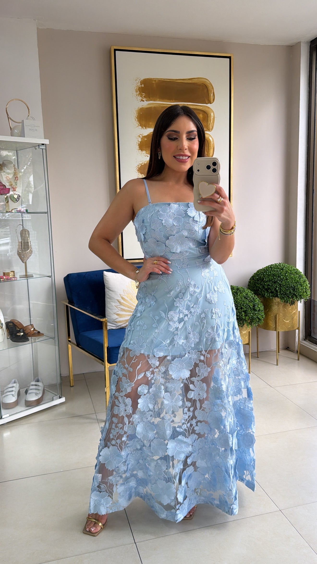 Blue 3D Flower Skirt Set