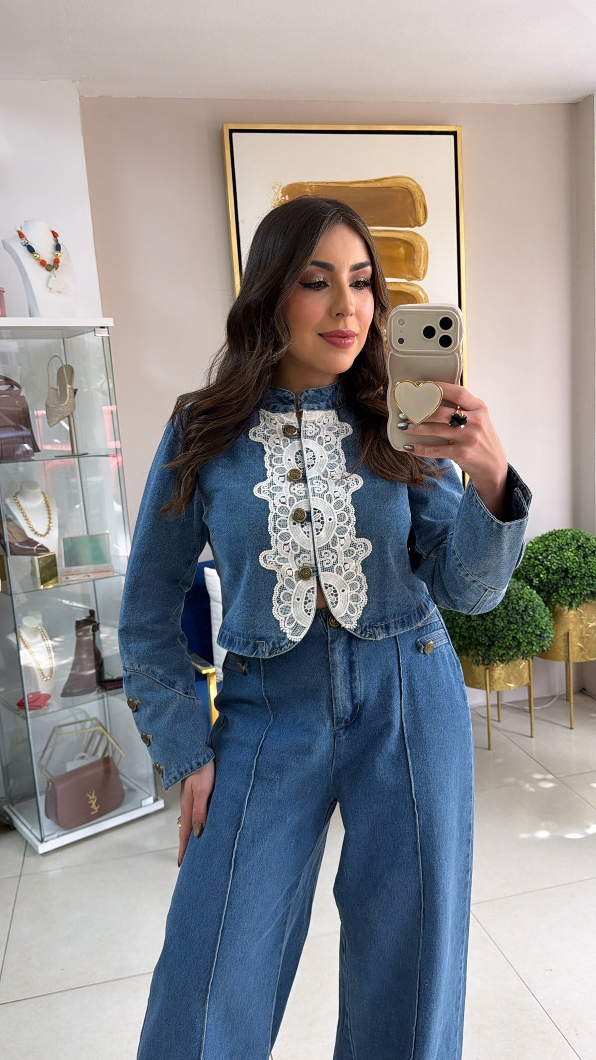 Denim Lace Pant Set