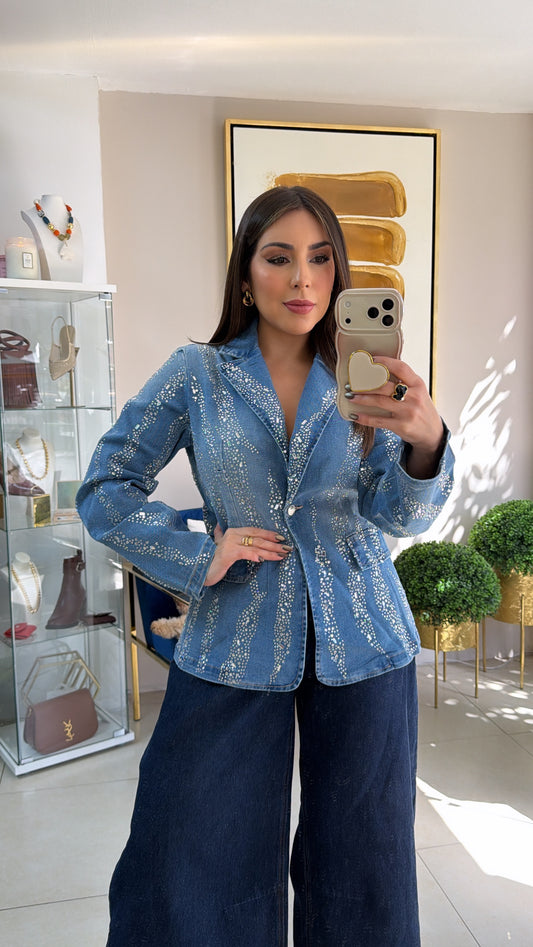 Rhinestones Denim Blazer