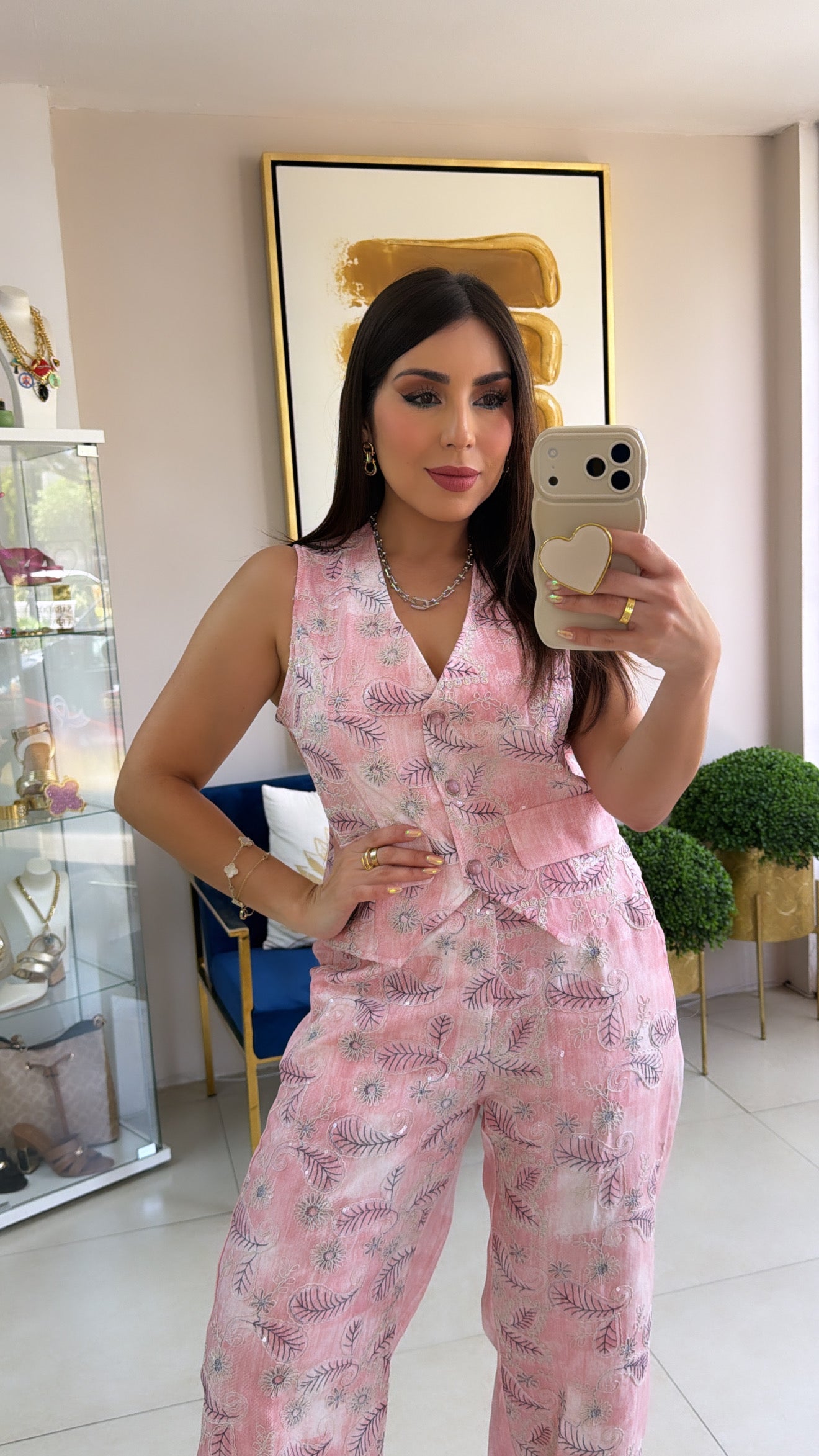 Pink Denim Embroidery Set