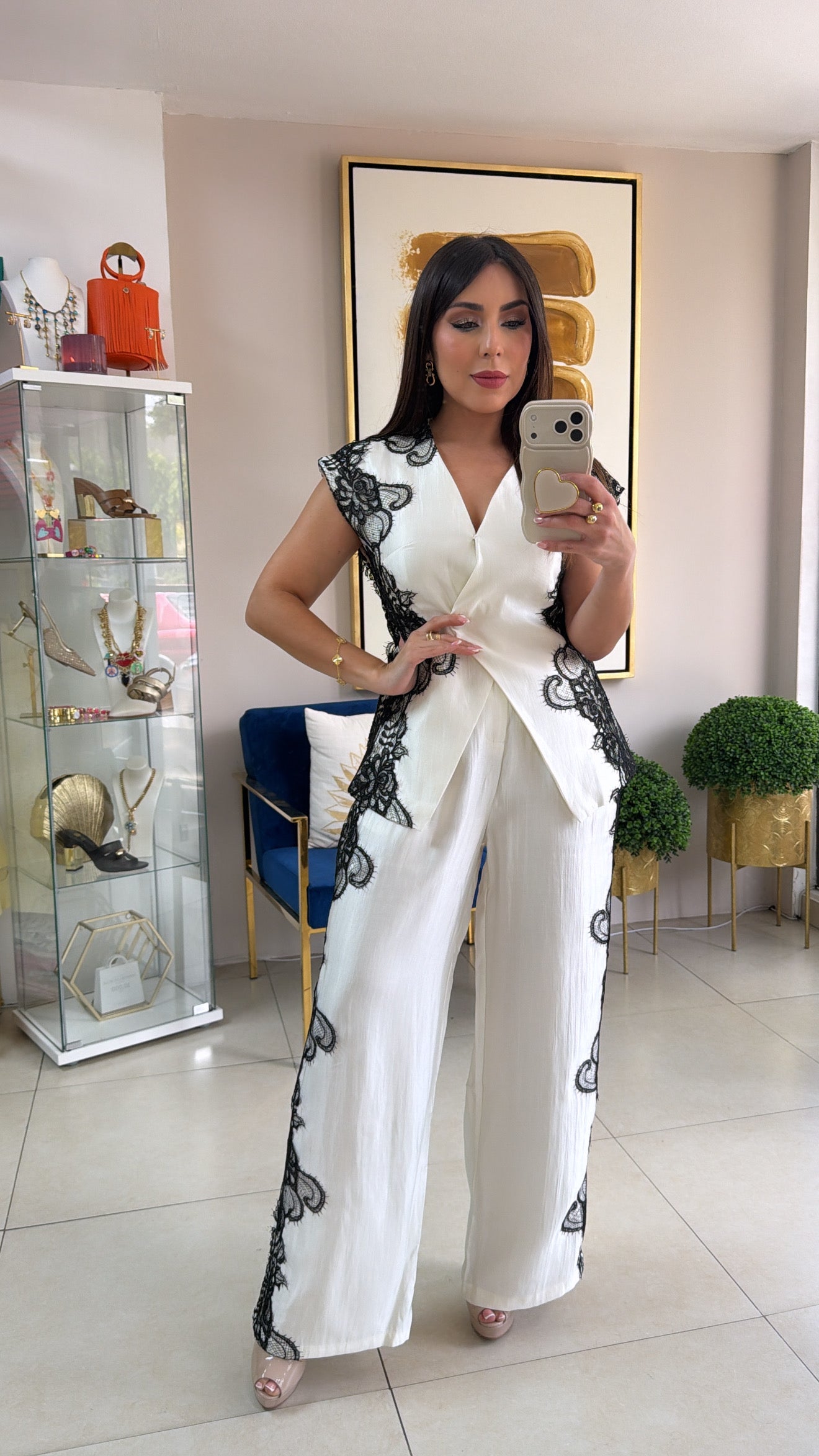 Black Lace Ivory Pant Set