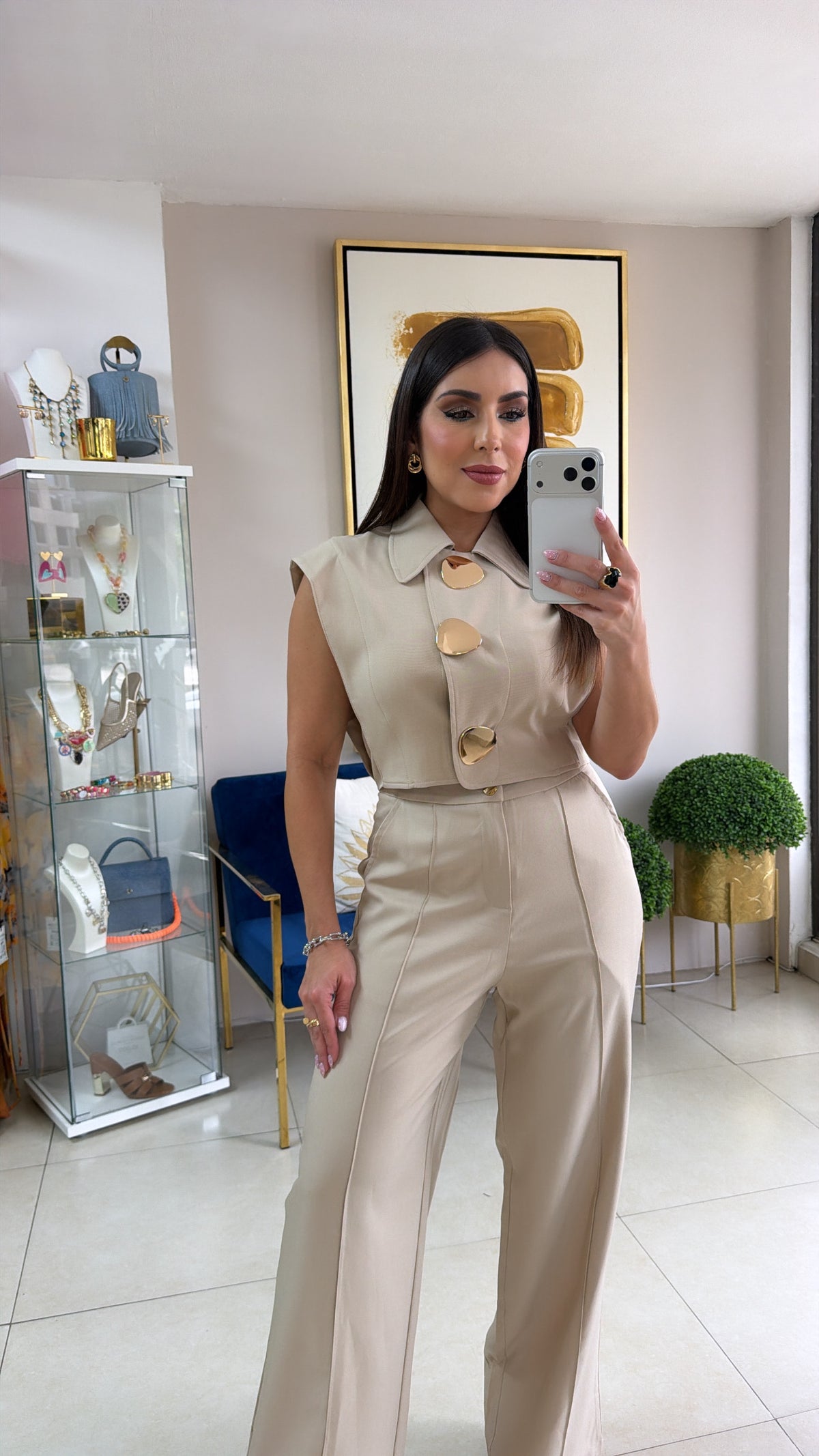 Gold Buttons Beige Set