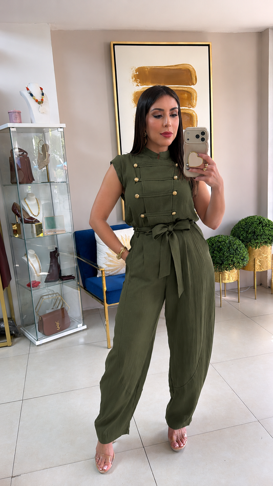 Green Napoleon Barrel Jumpsuit