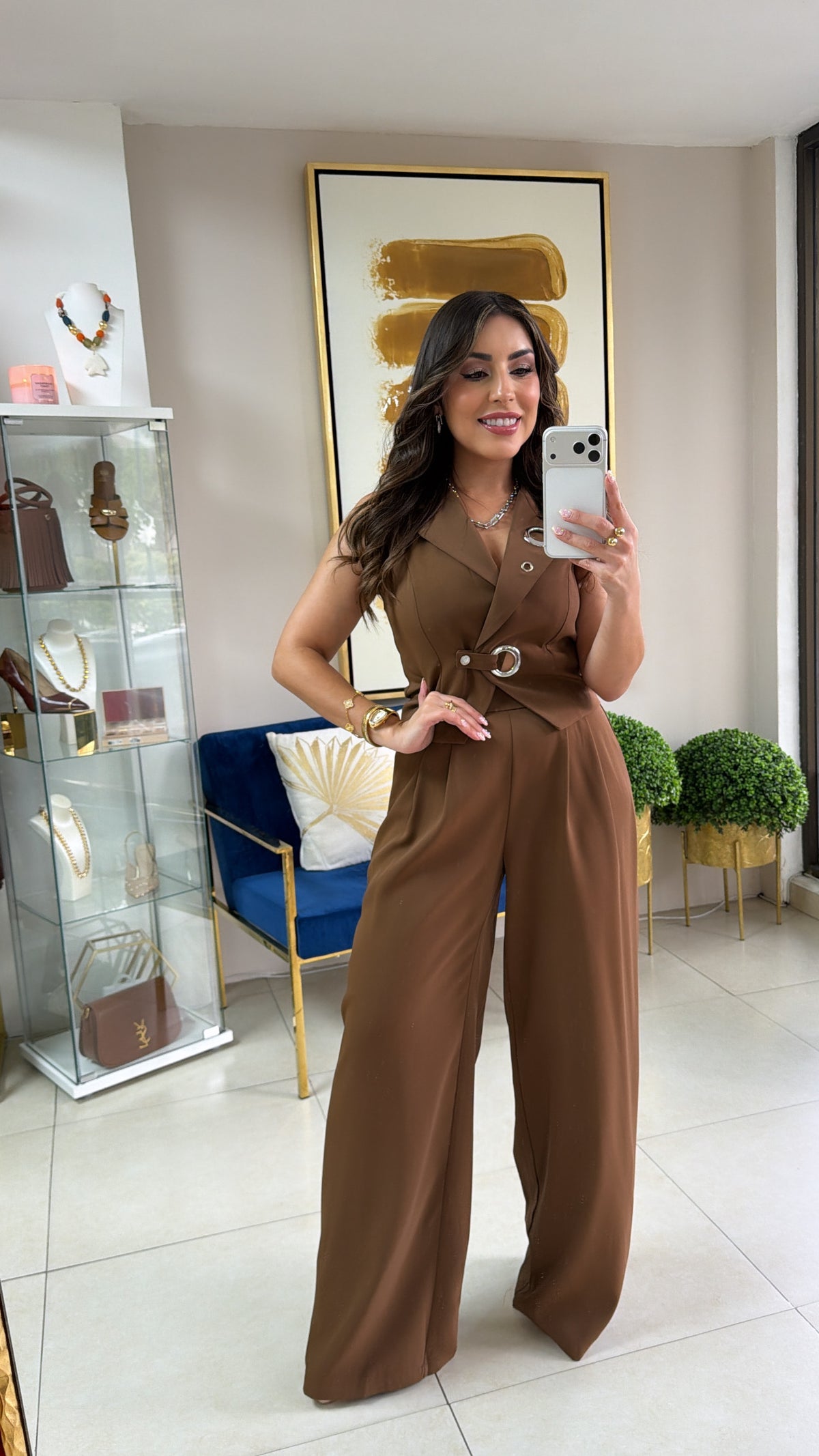 Brown Vest Palazzo Set