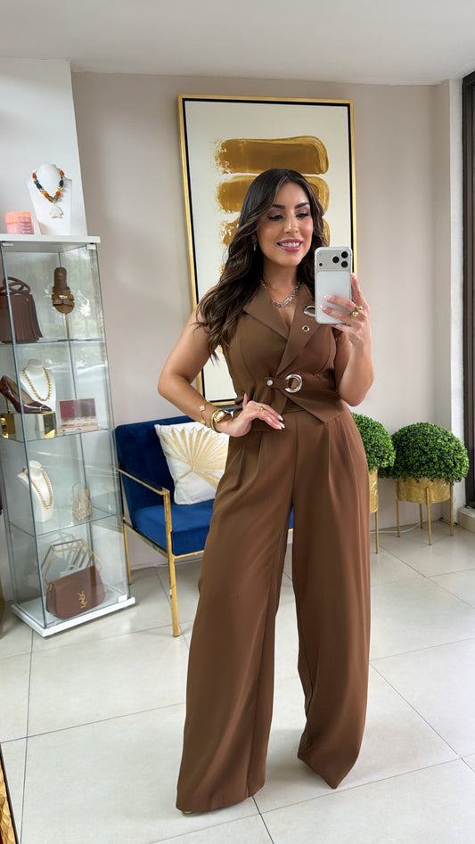 Brown Vest Palazzo Set