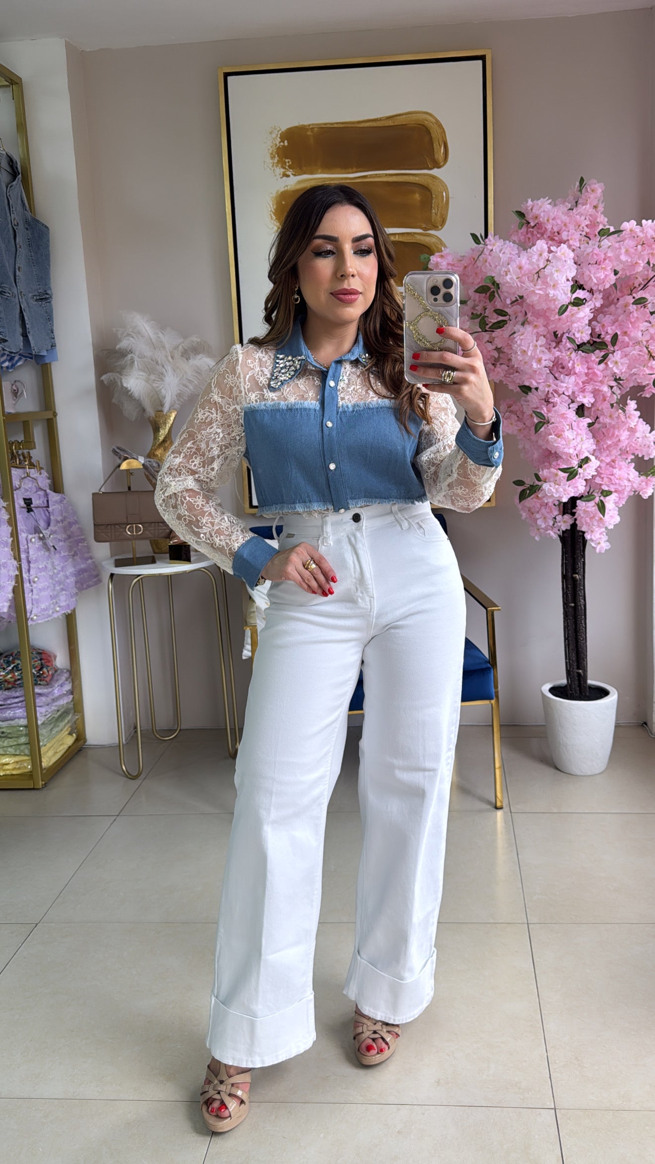 Lace & Denim Top