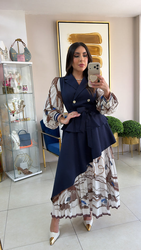 Tassels Print Navy Dress