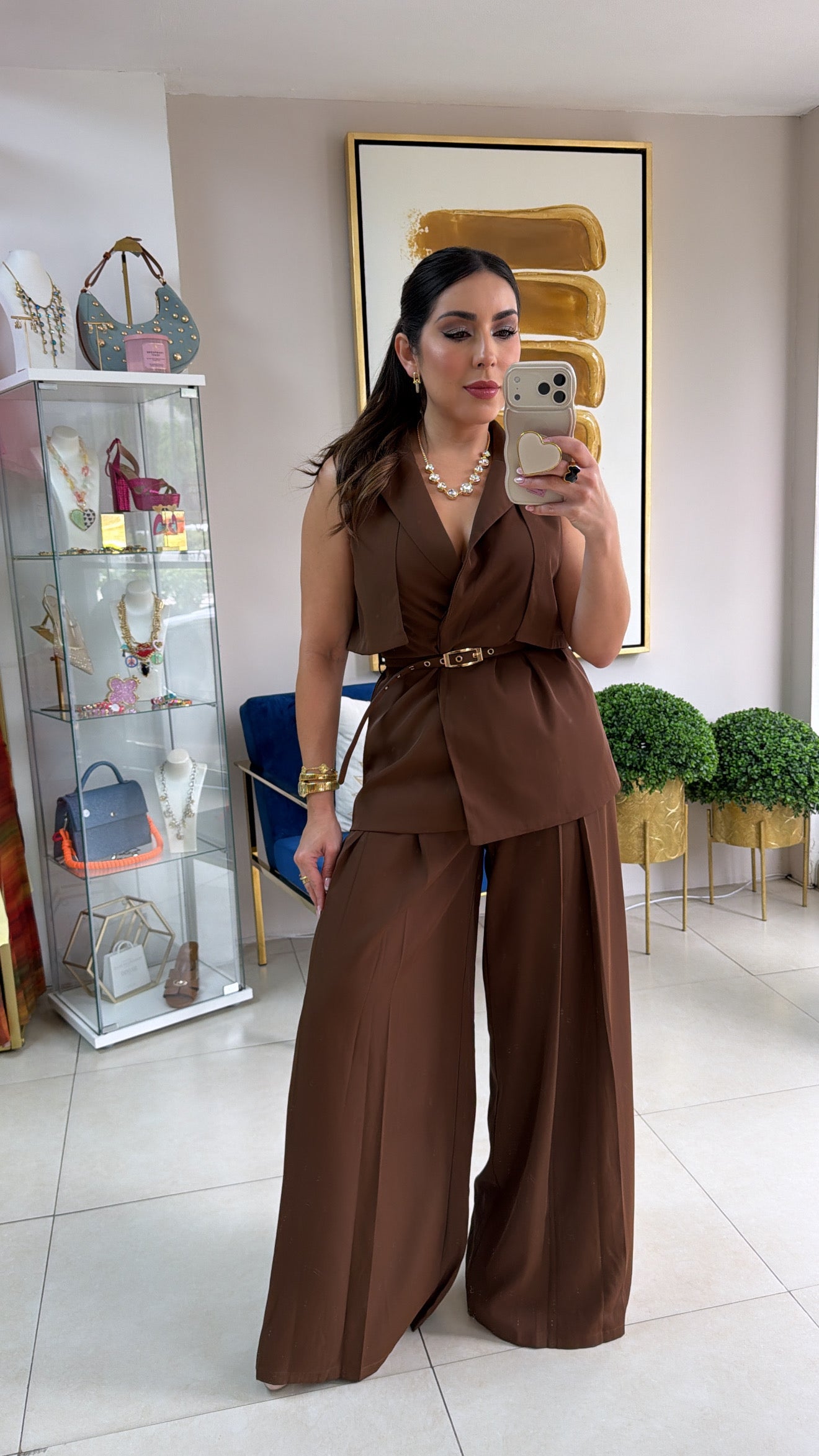 Brown Vest Pant Set