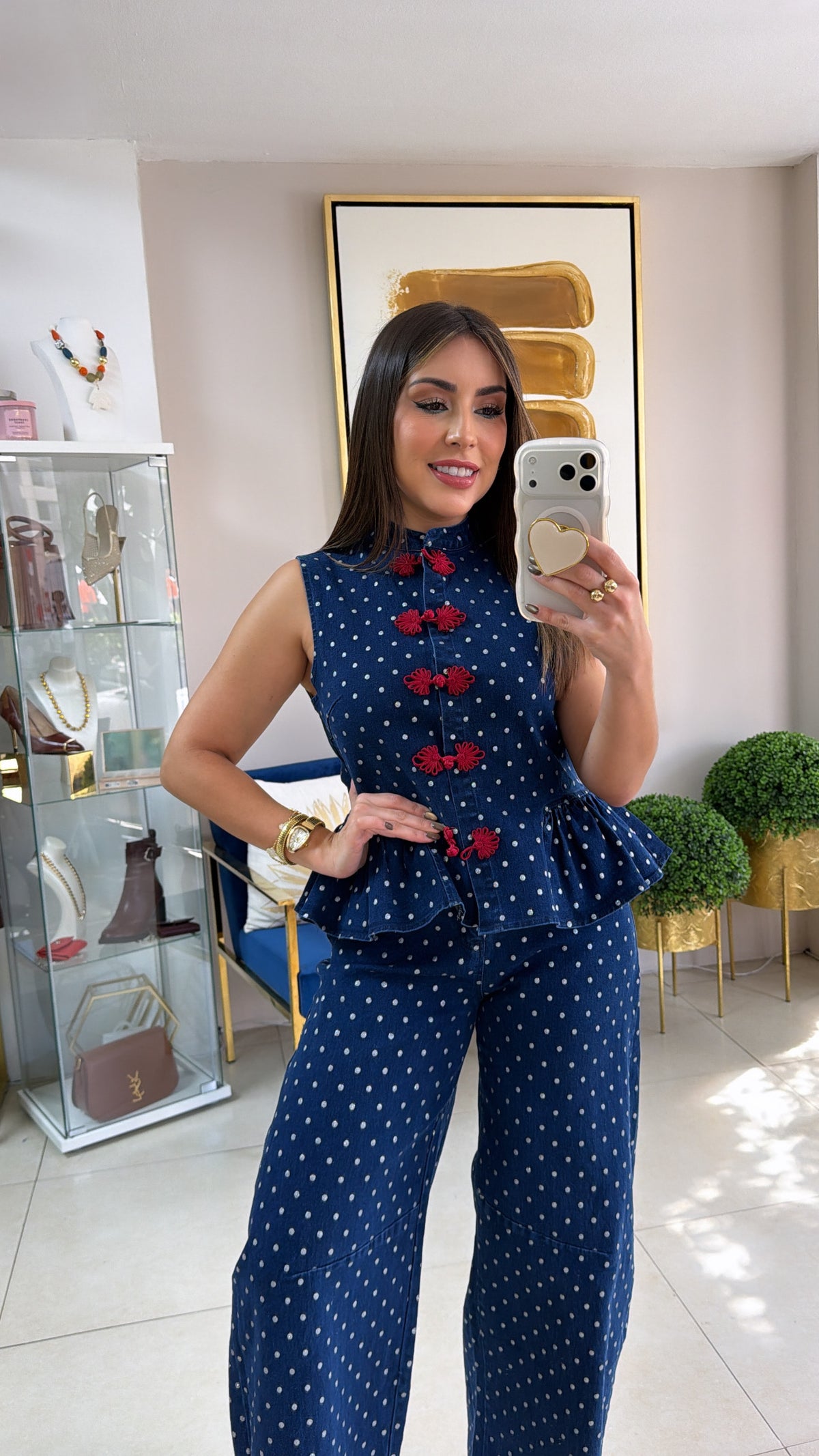 Polkadots Red Denim Set