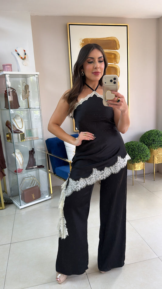 Black Cream Lace Jumpsuit