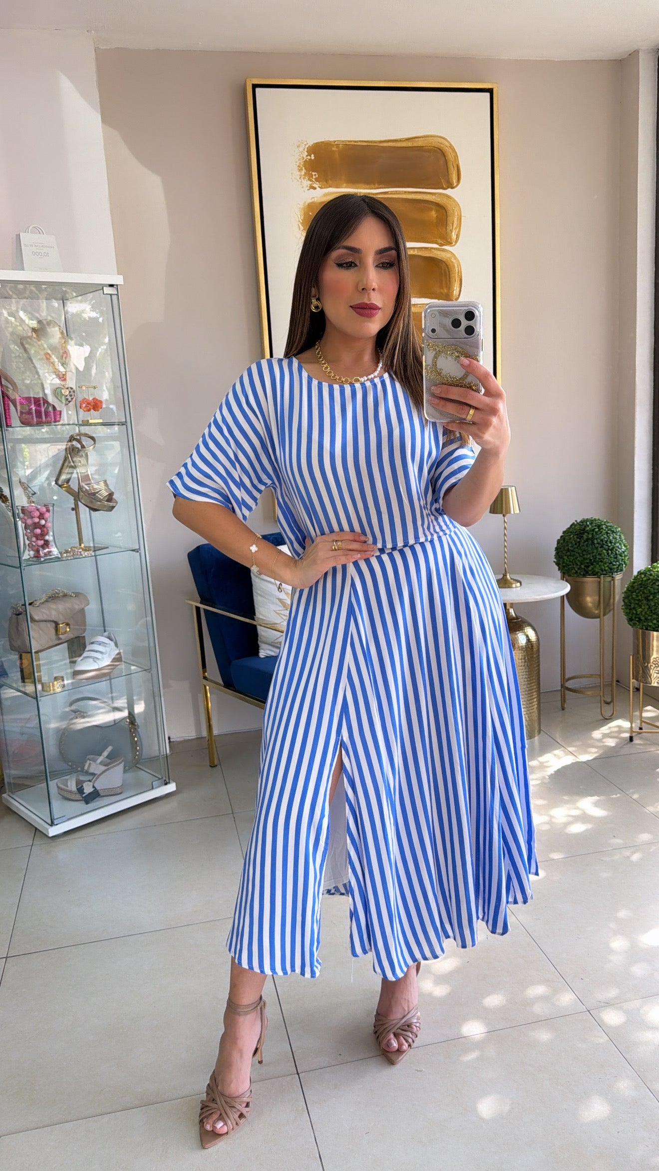 Blue Stripes Skirt Set