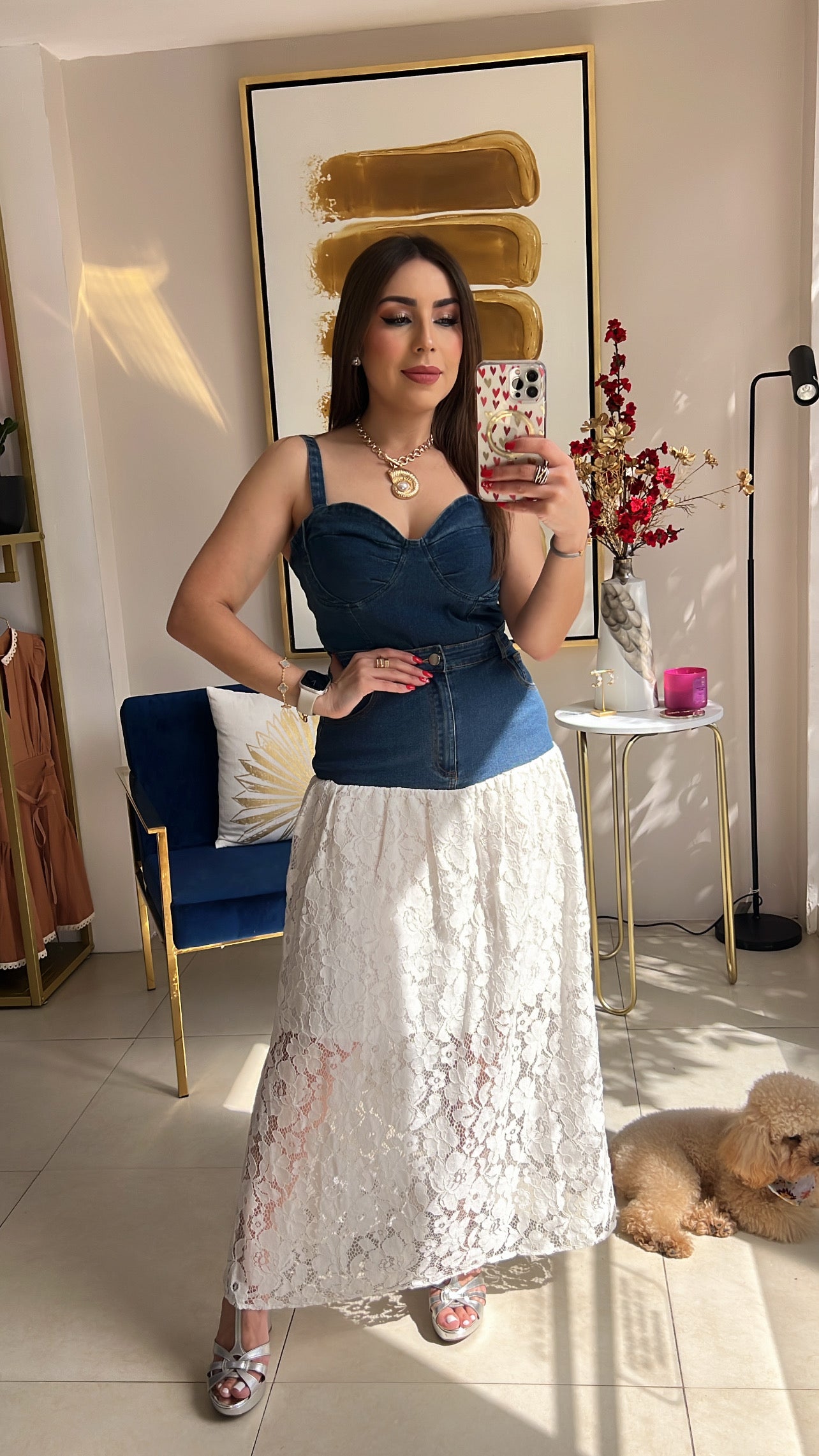 Denim & Lace Skirt Set