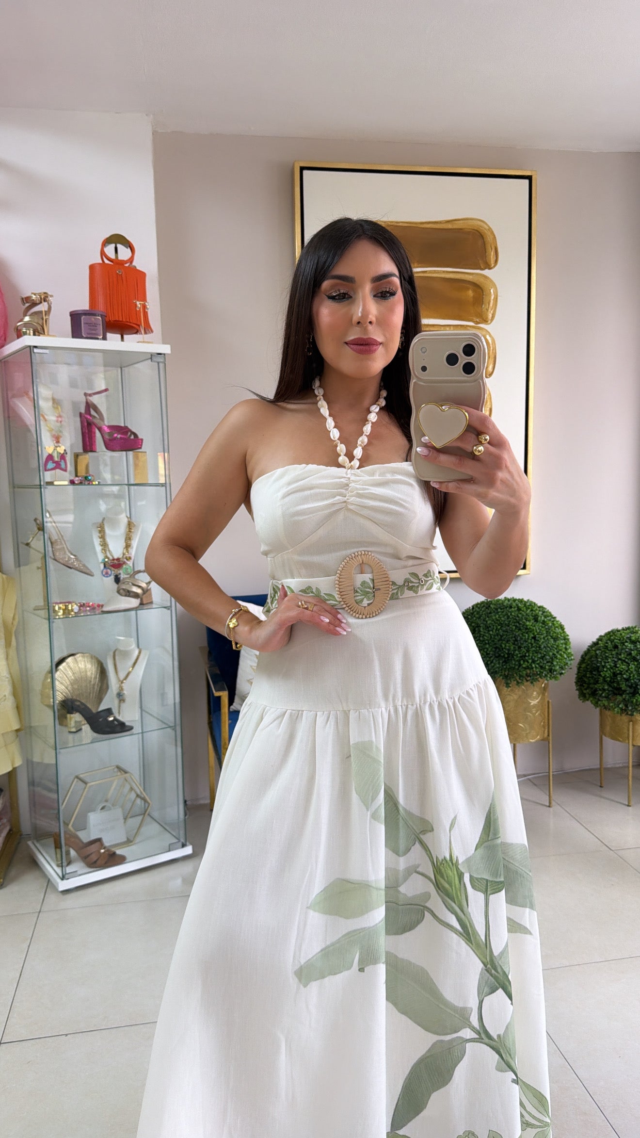 Cream Linen Leaf Dress