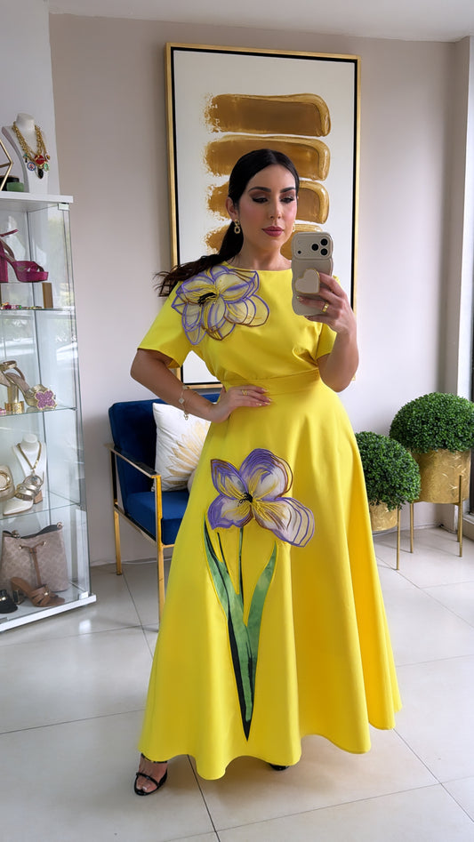 Yellow 3D Flower Skirt Set