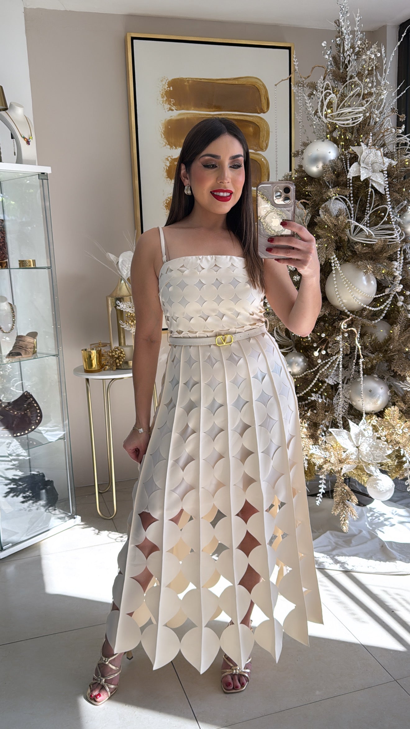 Cream Cutout Midi Dress