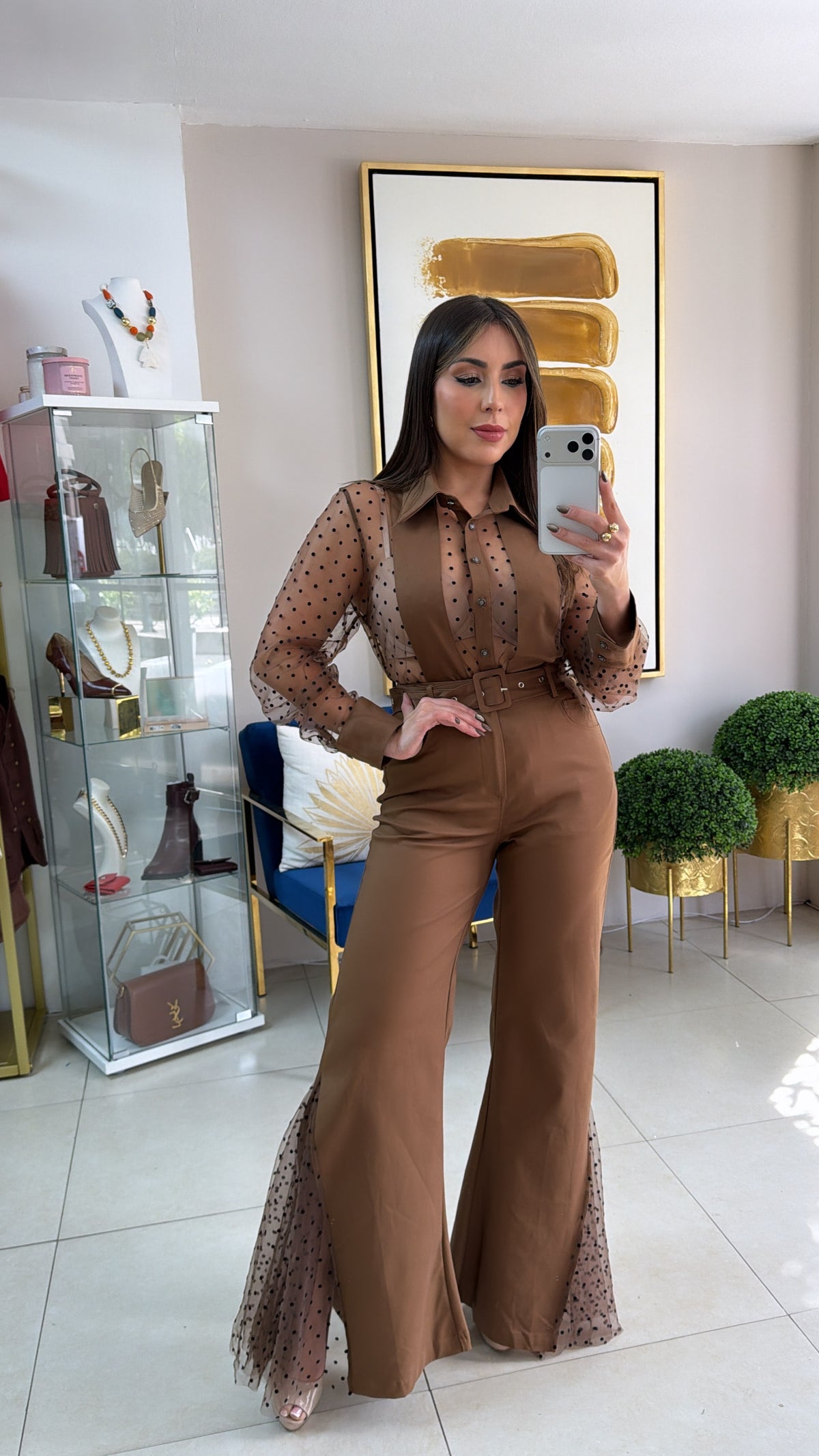 Brown Polka Flare Pant Set