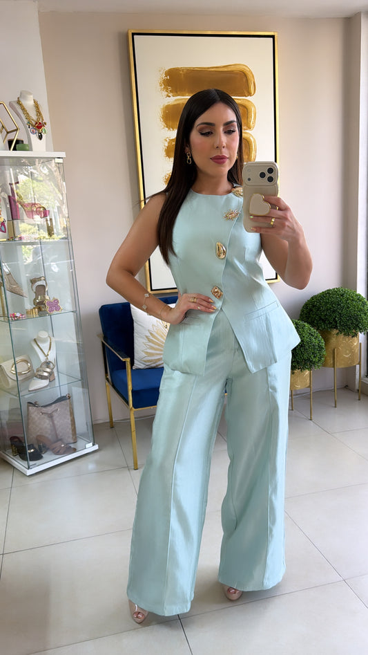Mint Satin Pant Set