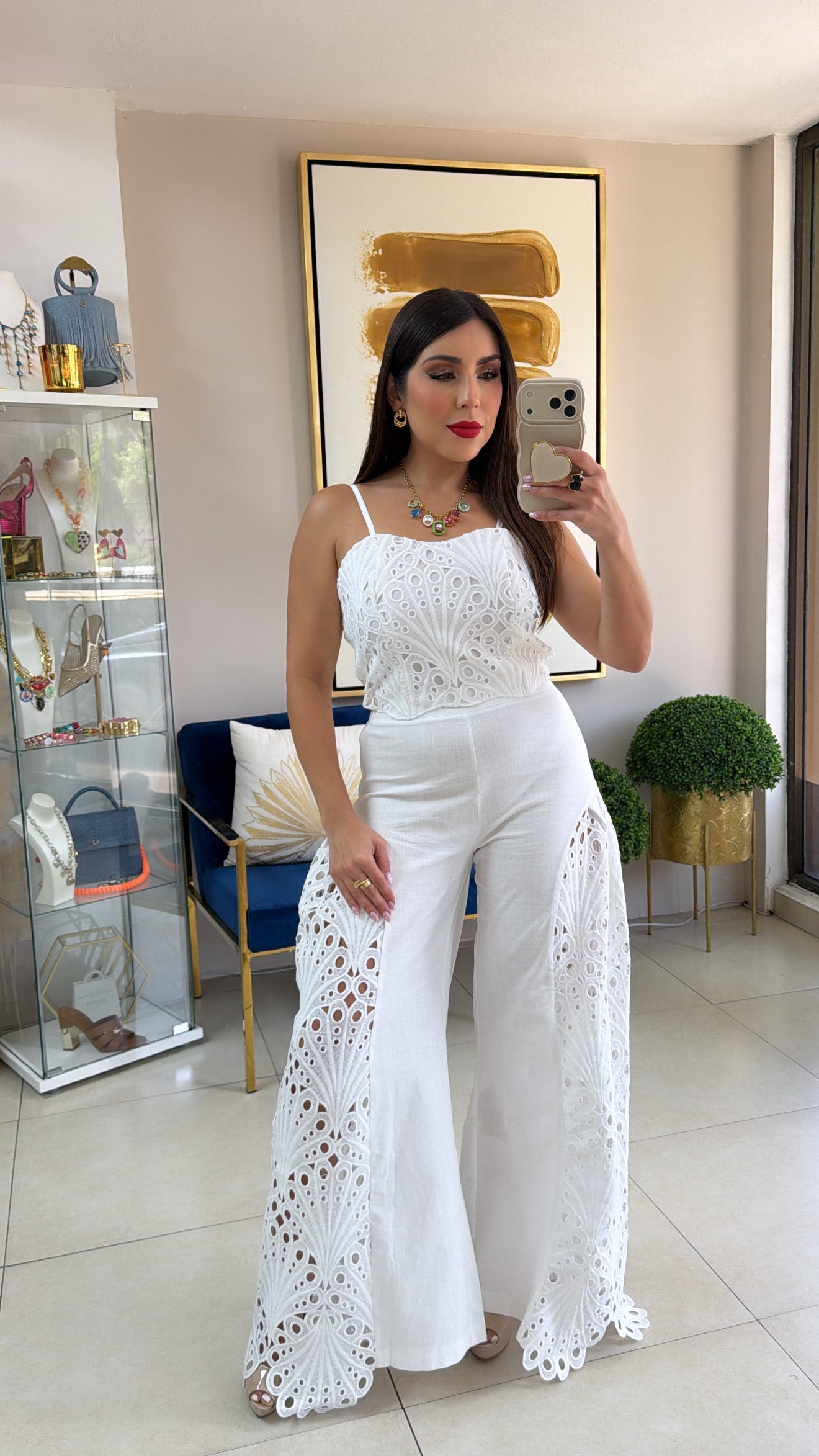 White Eyelet Pant Set