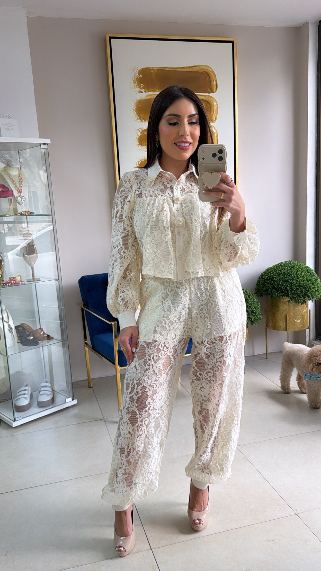 Cream Lace Jogger Set