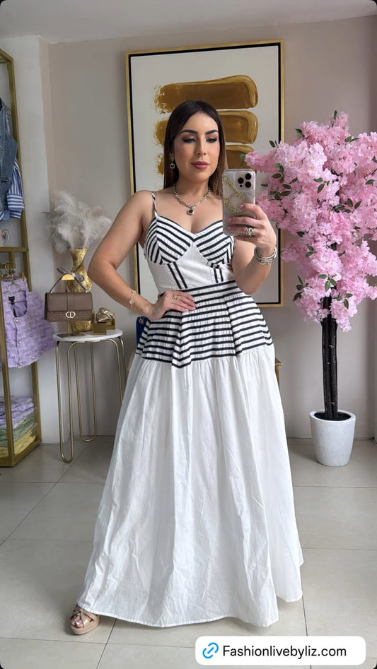 White and Black Maxi Dress