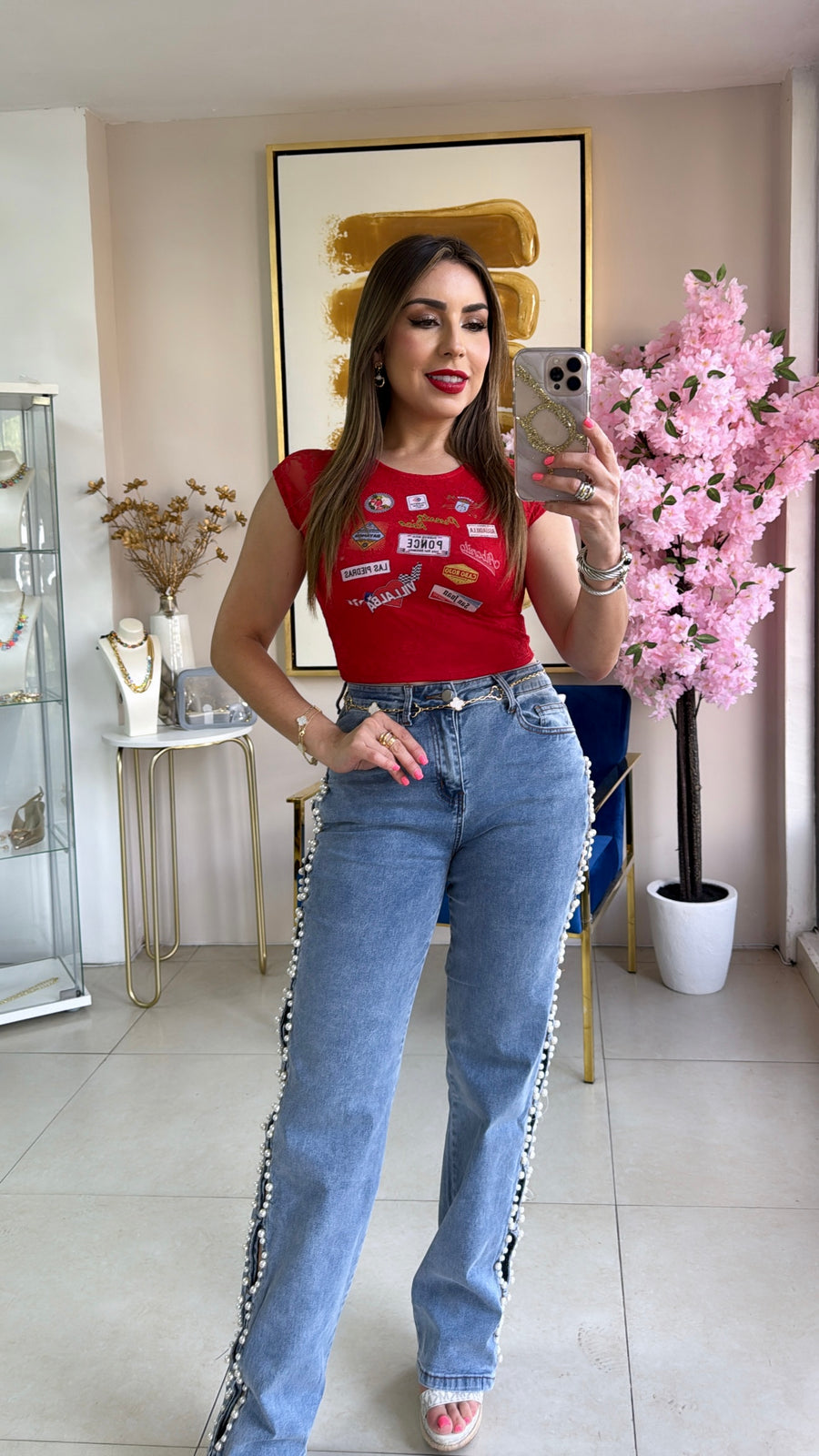 Cutout Pearls Jean