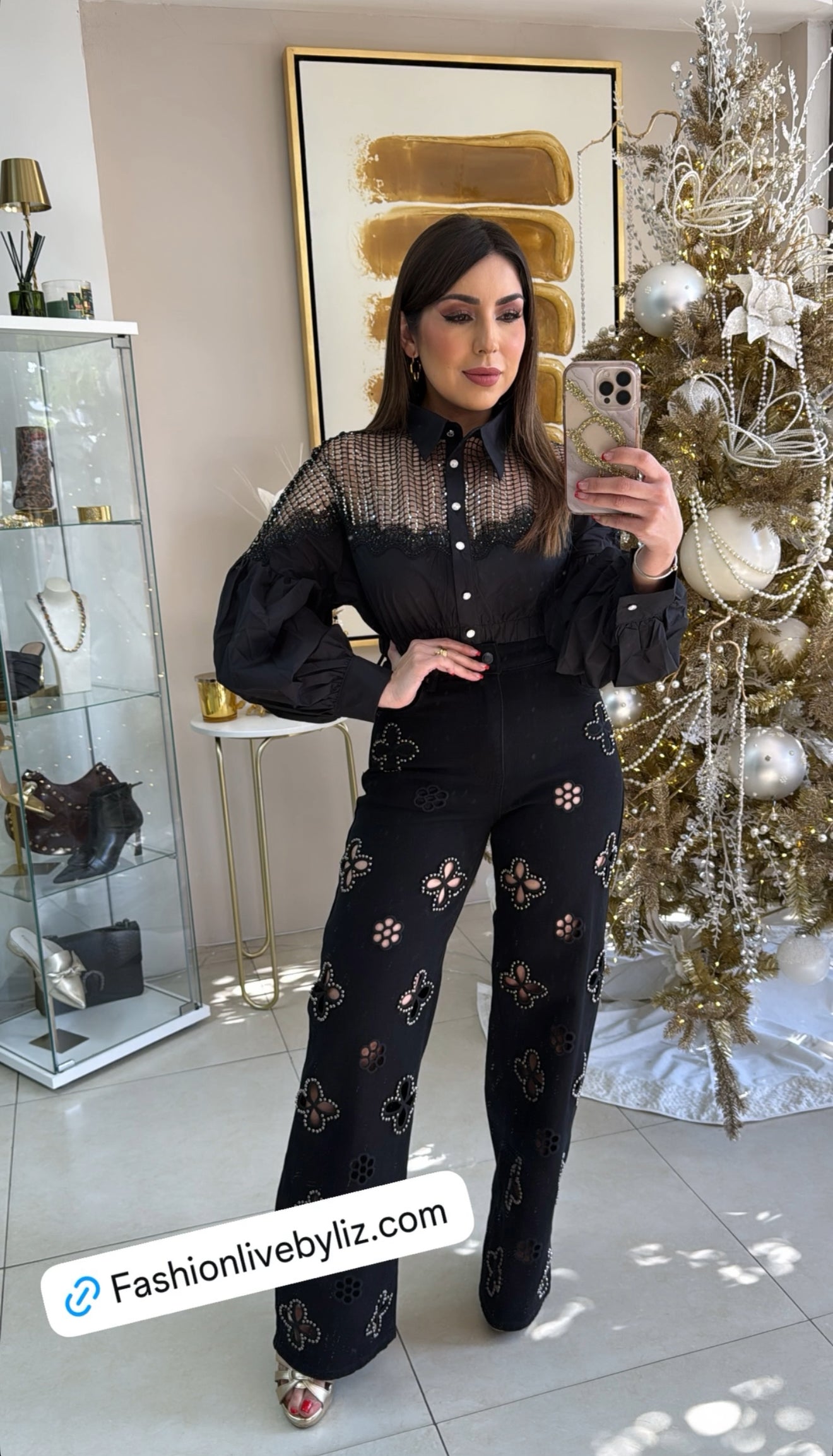 Black Pearls Flower Jeans