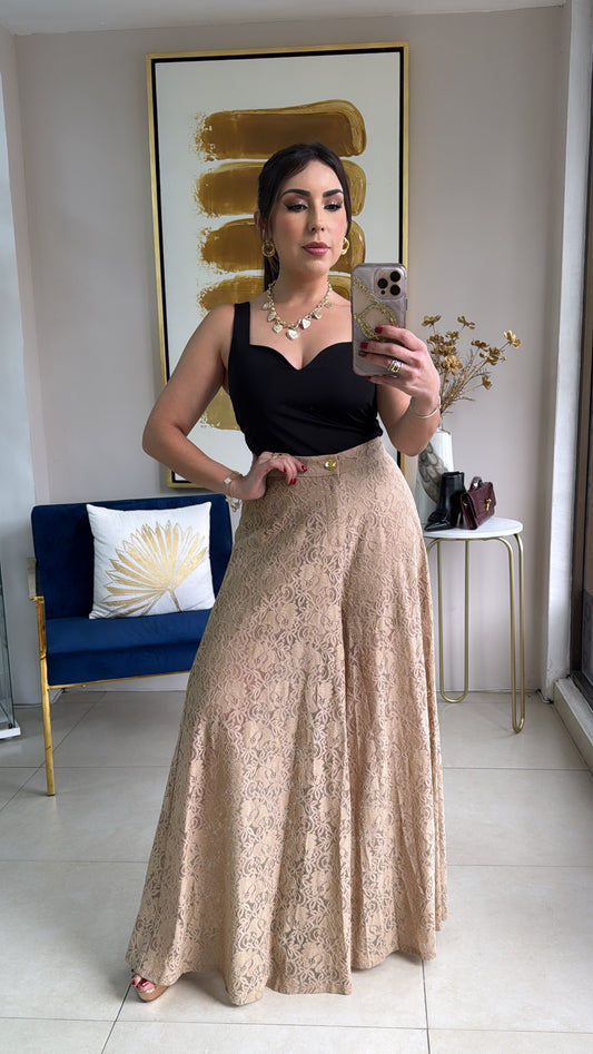 Beige Lace Palazzo
