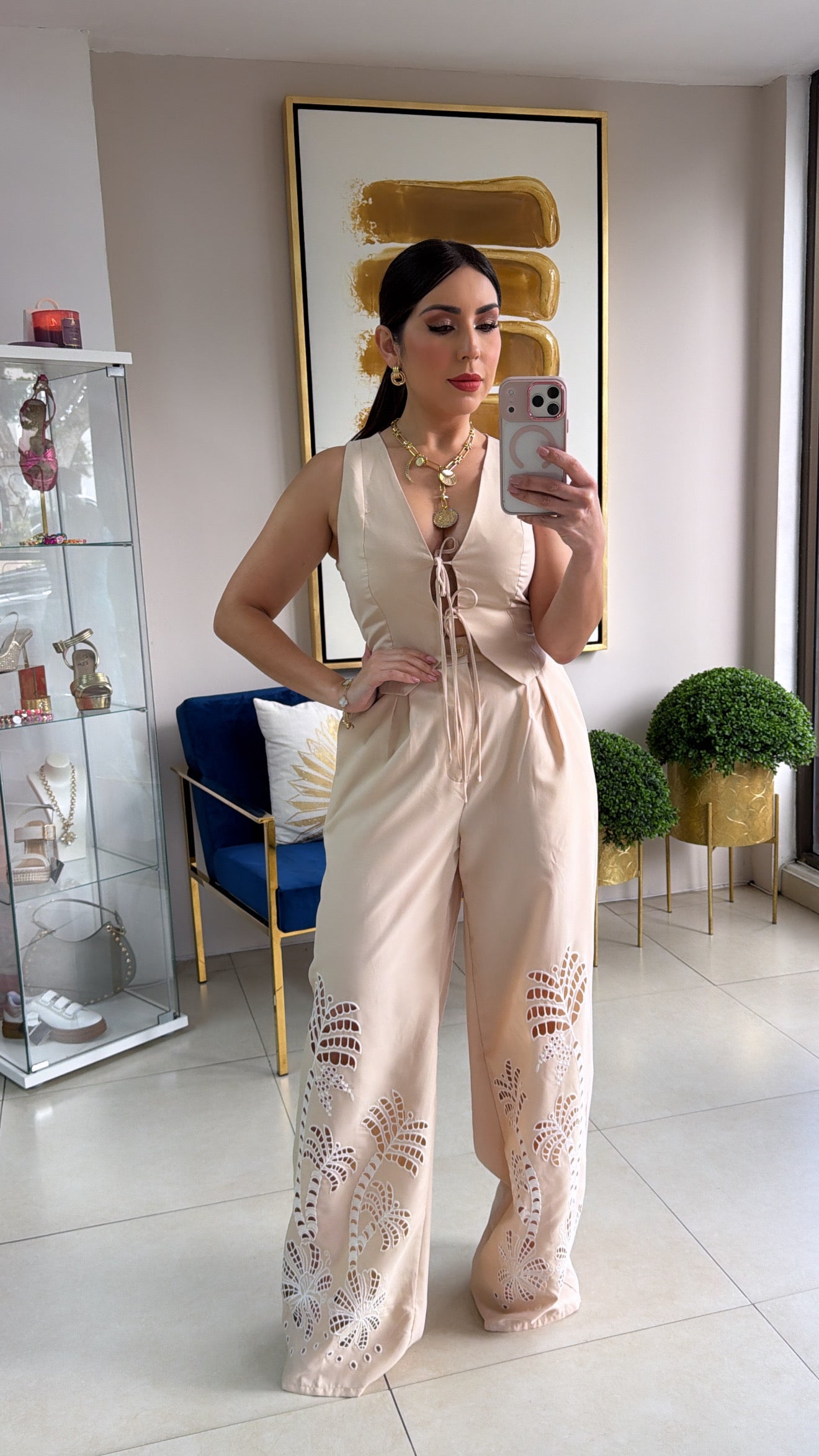 Cream Vest & Pant Set